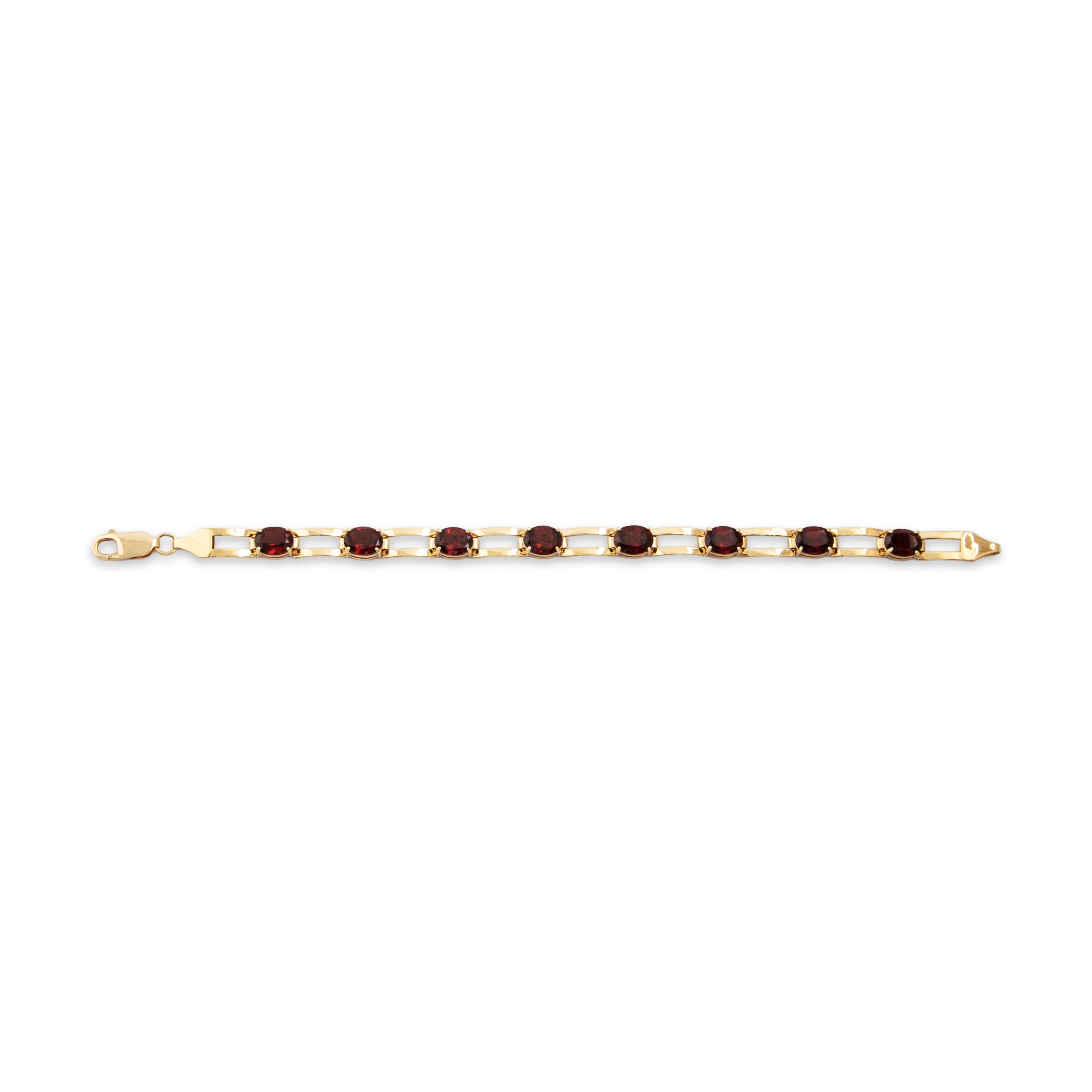Vintage 14k Yellow Gold 10.5cttw Garnet Chic Rectangle Line Link Bracelet 7