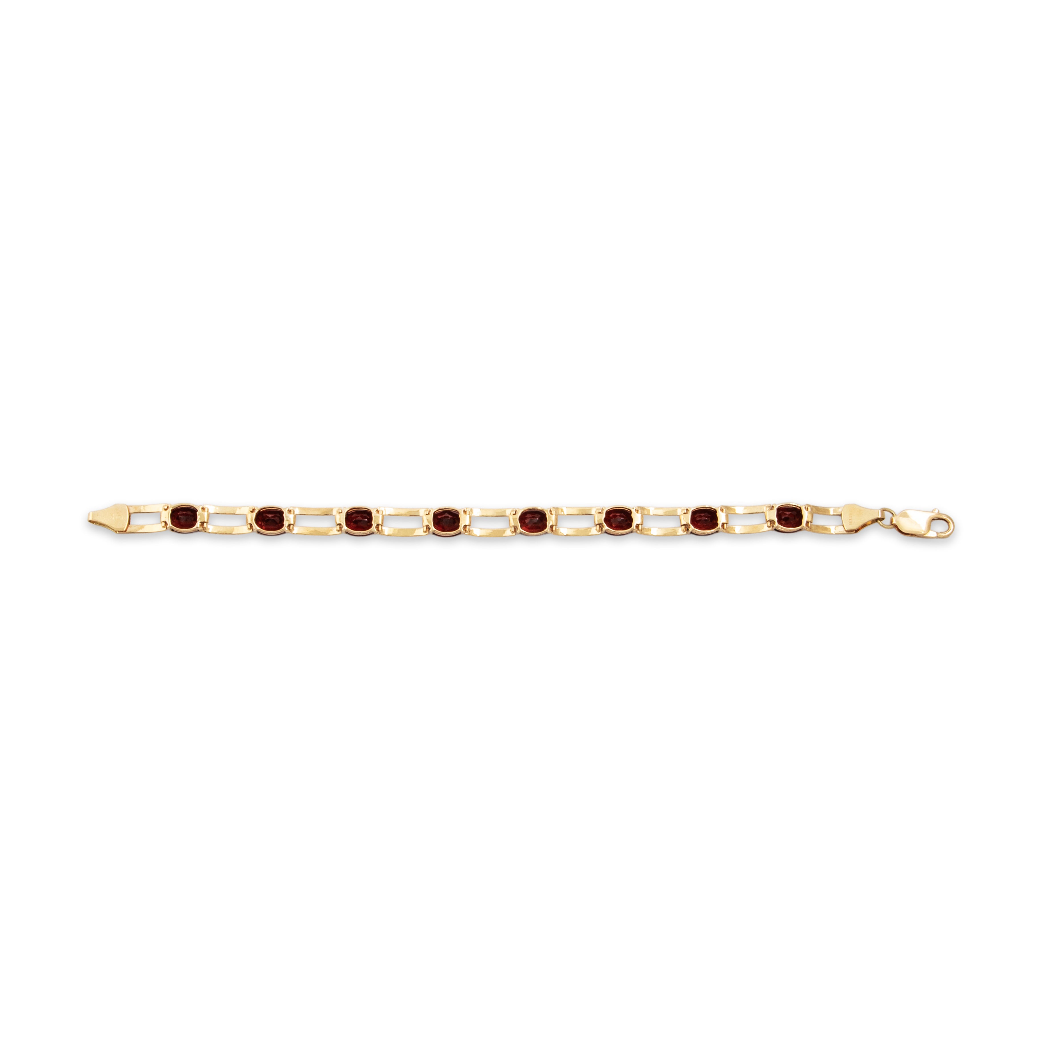 Vintage 14k Yellow Gold 10.5cttw Garnet Chic Rectangle Line Link Bracelet 7