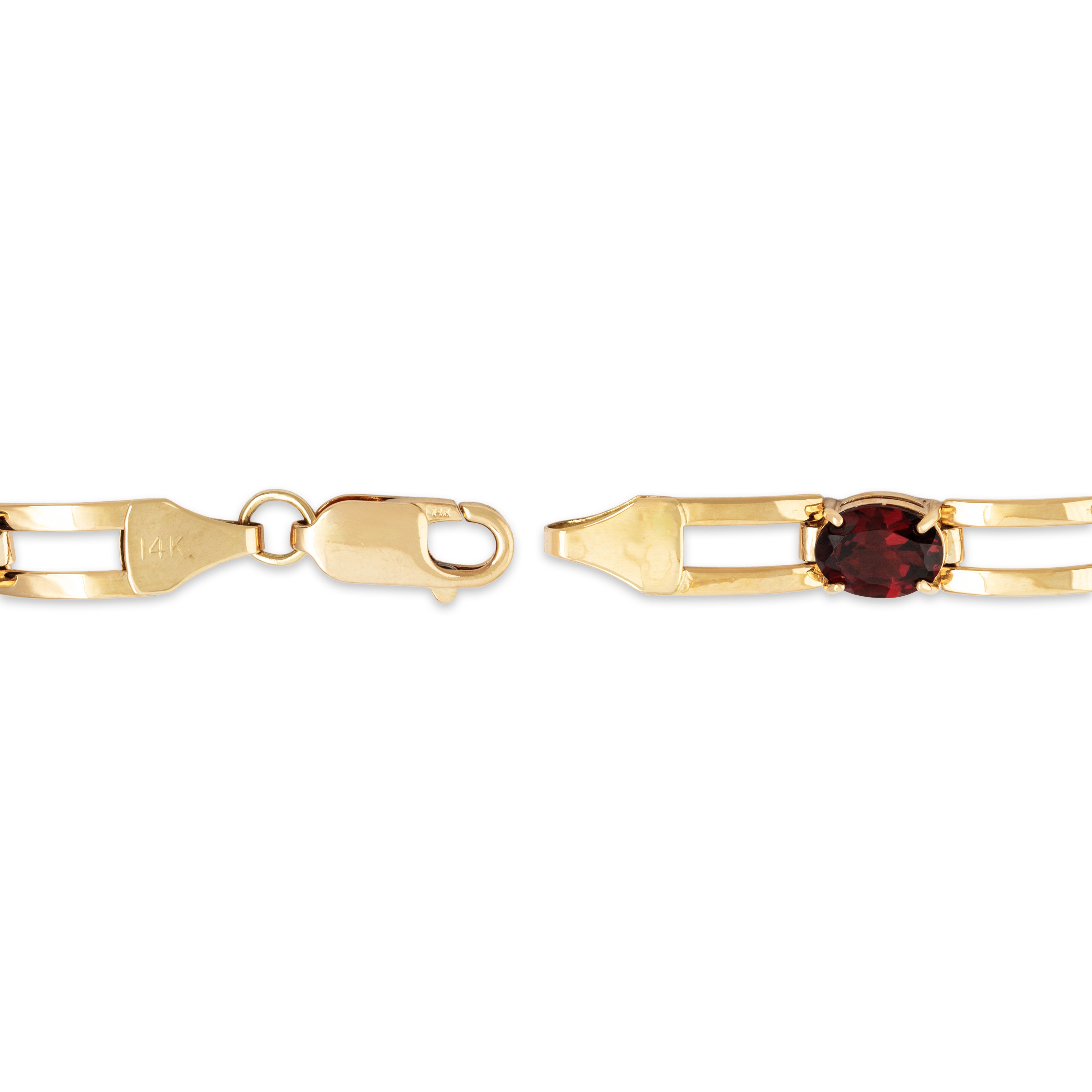 Vintage 14k Yellow Gold 10.5cttw Garnet Chic Rectangle Line Link Bracelet - clasp view