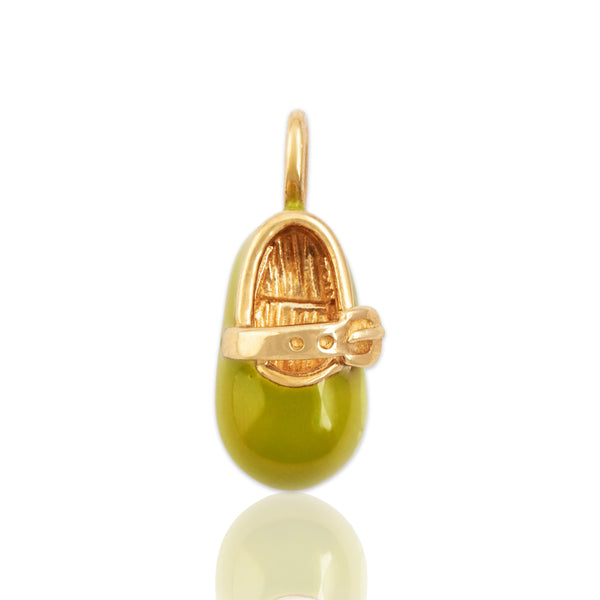 Vintage 10k Yellow Gold Green Enamel Baby Shoe Charm / Pendant