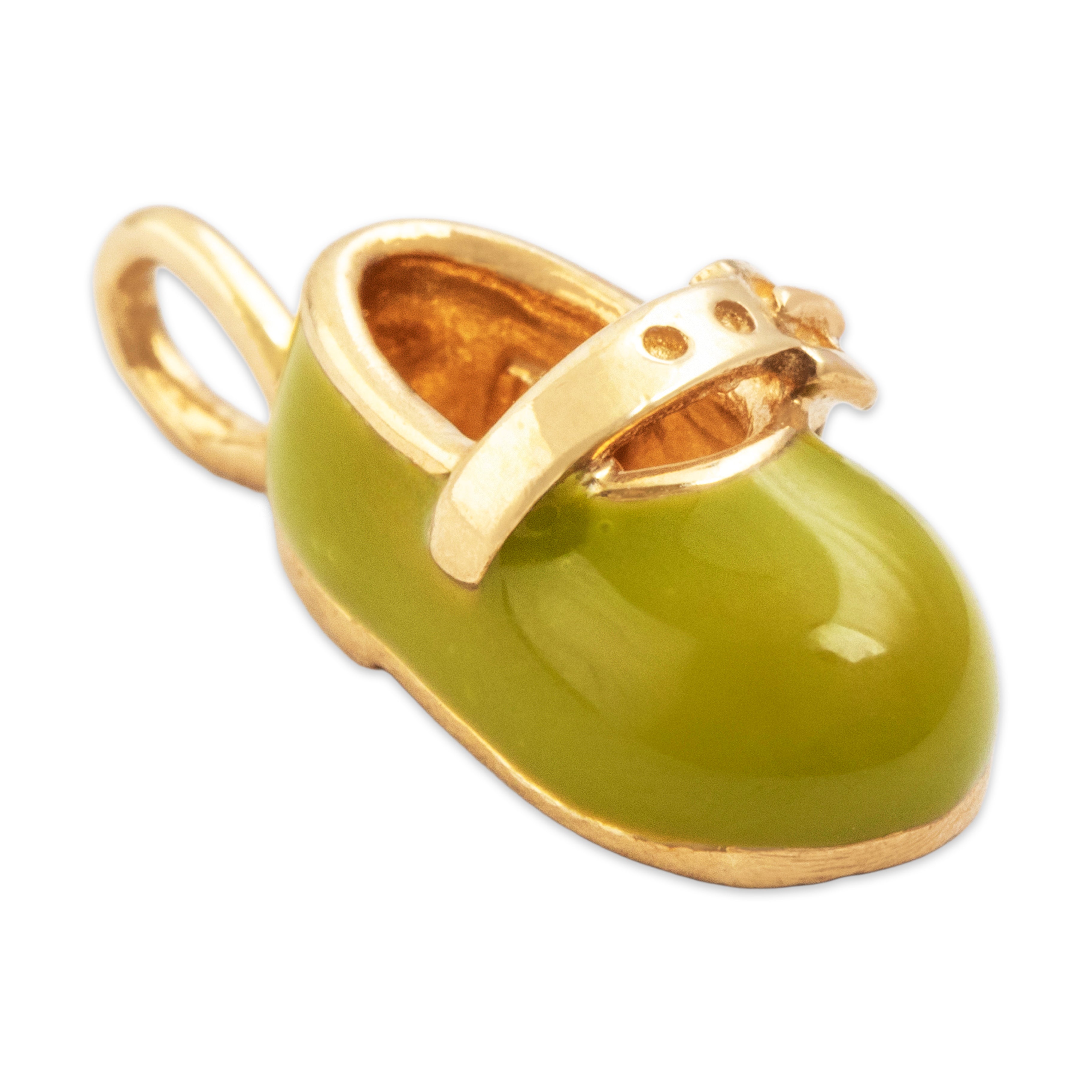 Vintage 10k Yellow Gold Green Enamel Baby Shoe Charm / Pendant - detail view #2