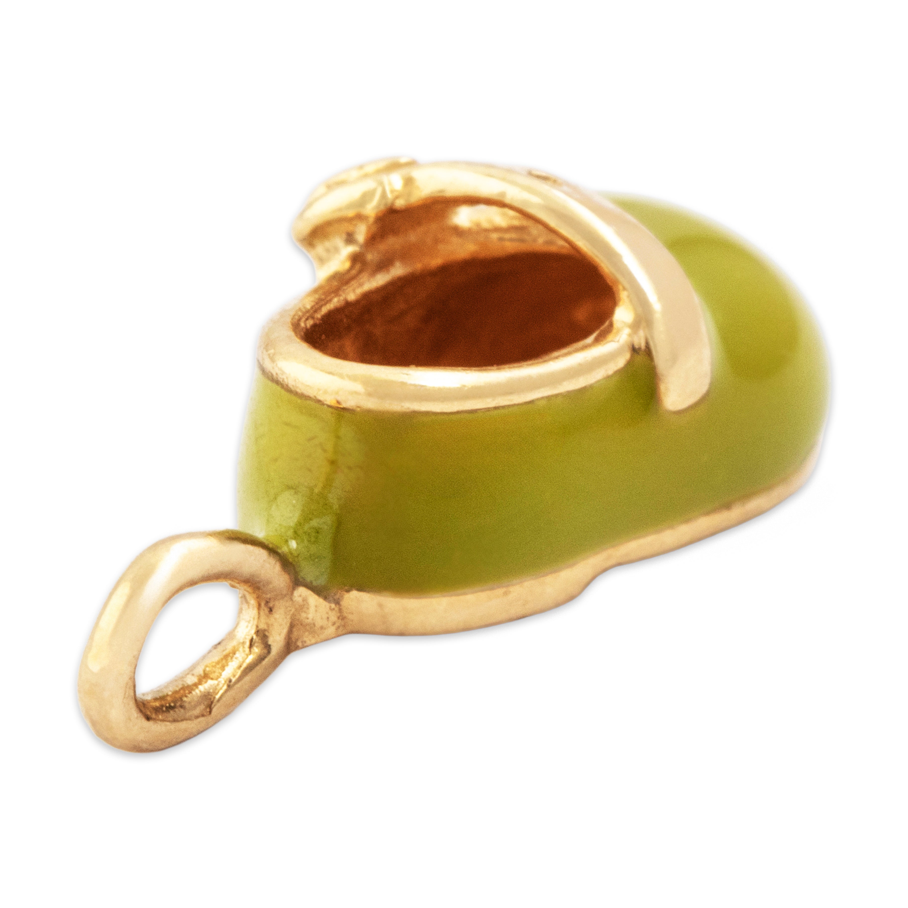 Vintage 10k Yellow Gold Green Enamel Baby Shoe Charm / Pendant - detail view #1