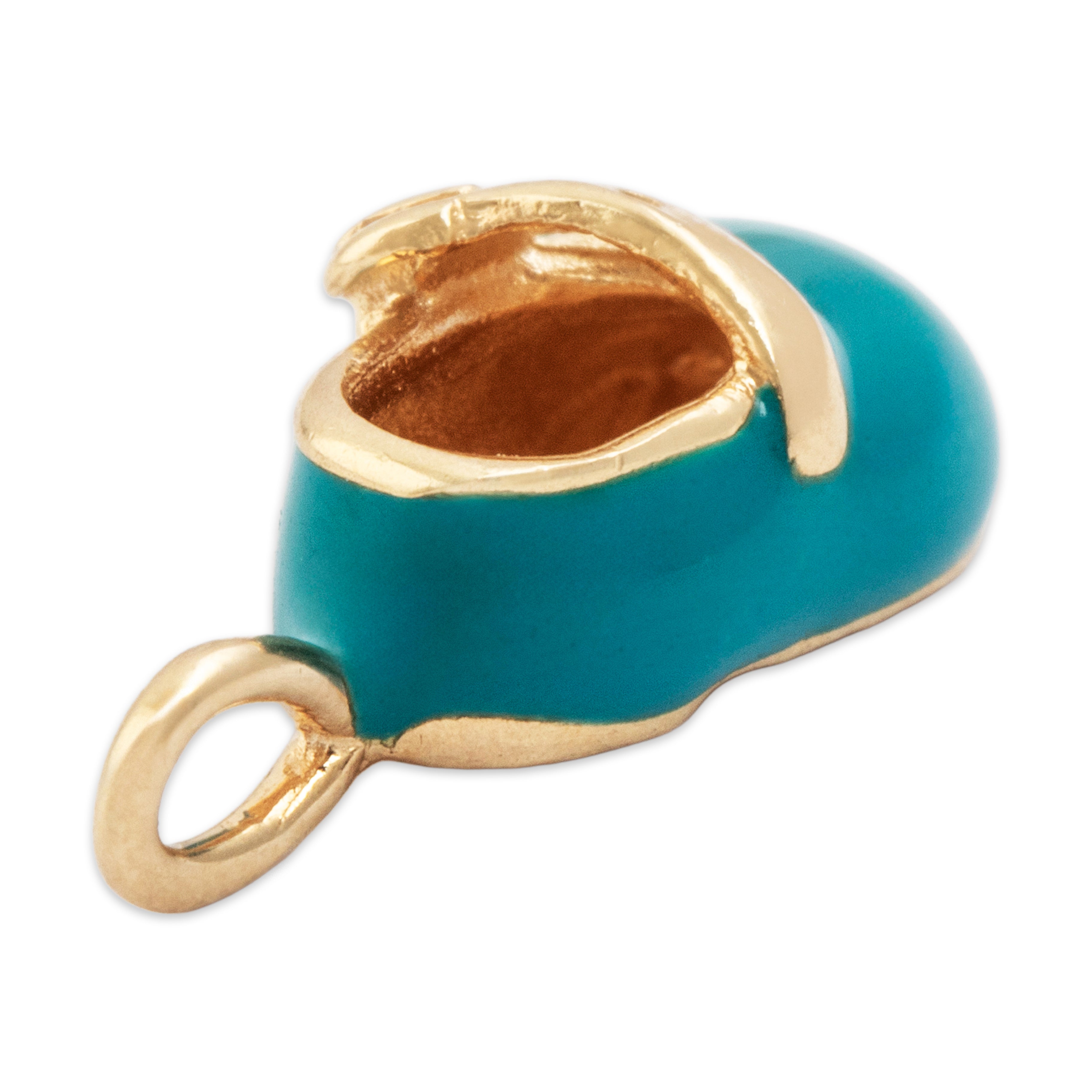 Vintage 10k Yellow Gold Teal Enamel Baby Shoe Charm / Pendant - detail view #1