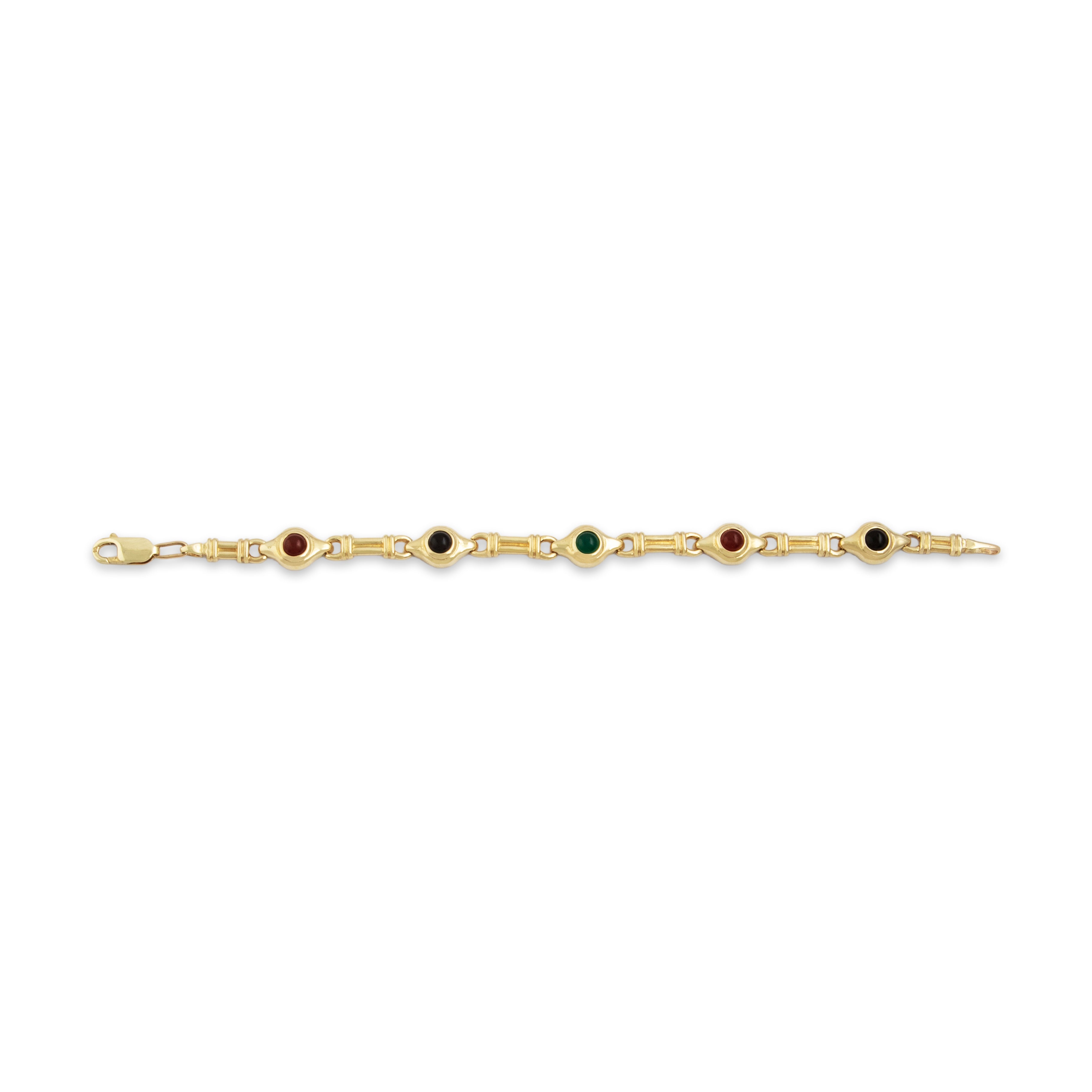 Vintage 14k Yellow Gold 1.45cttw Onyx 1cttw Carnelian Cabochon Link Bracelet - Overall view