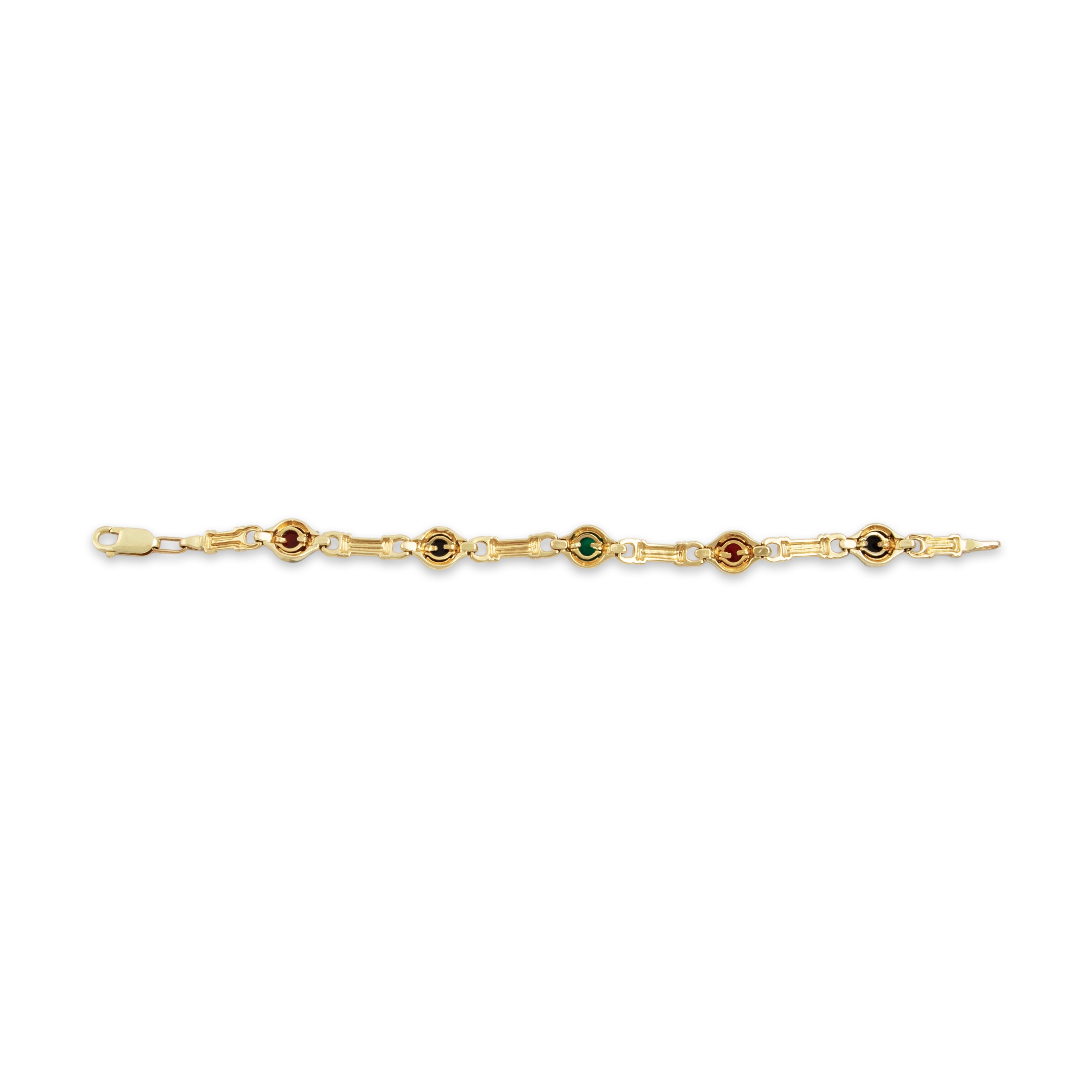 Vintage 14k Yellow Gold 1.45cttw Onyx 1cttw Carnelian Cabochon Link Bracelet - Back view
