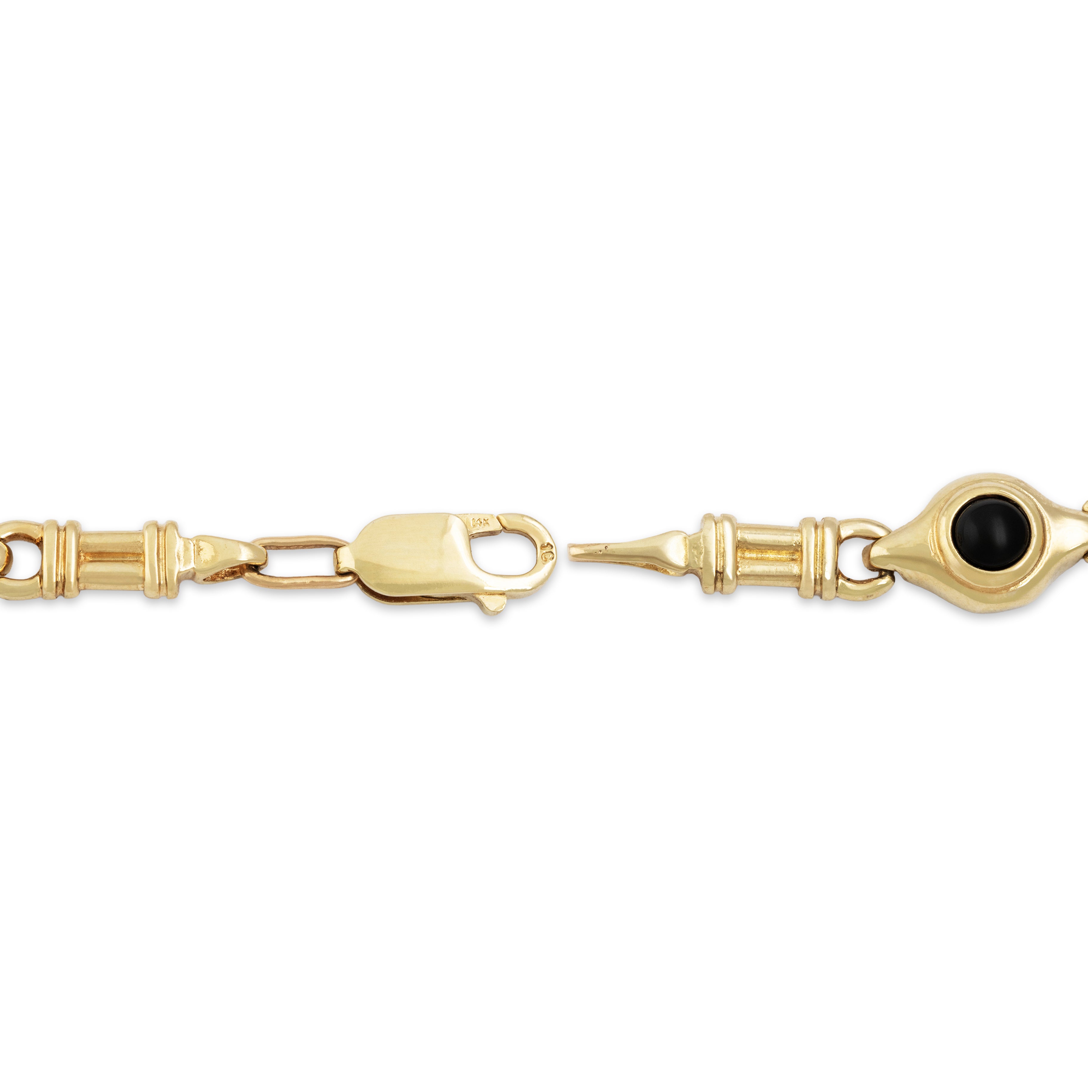 Vintage 14k Yellow Gold 1.45cttw Onyx 1cttw Carnelian Cabochon Link Bracelet - clasp view