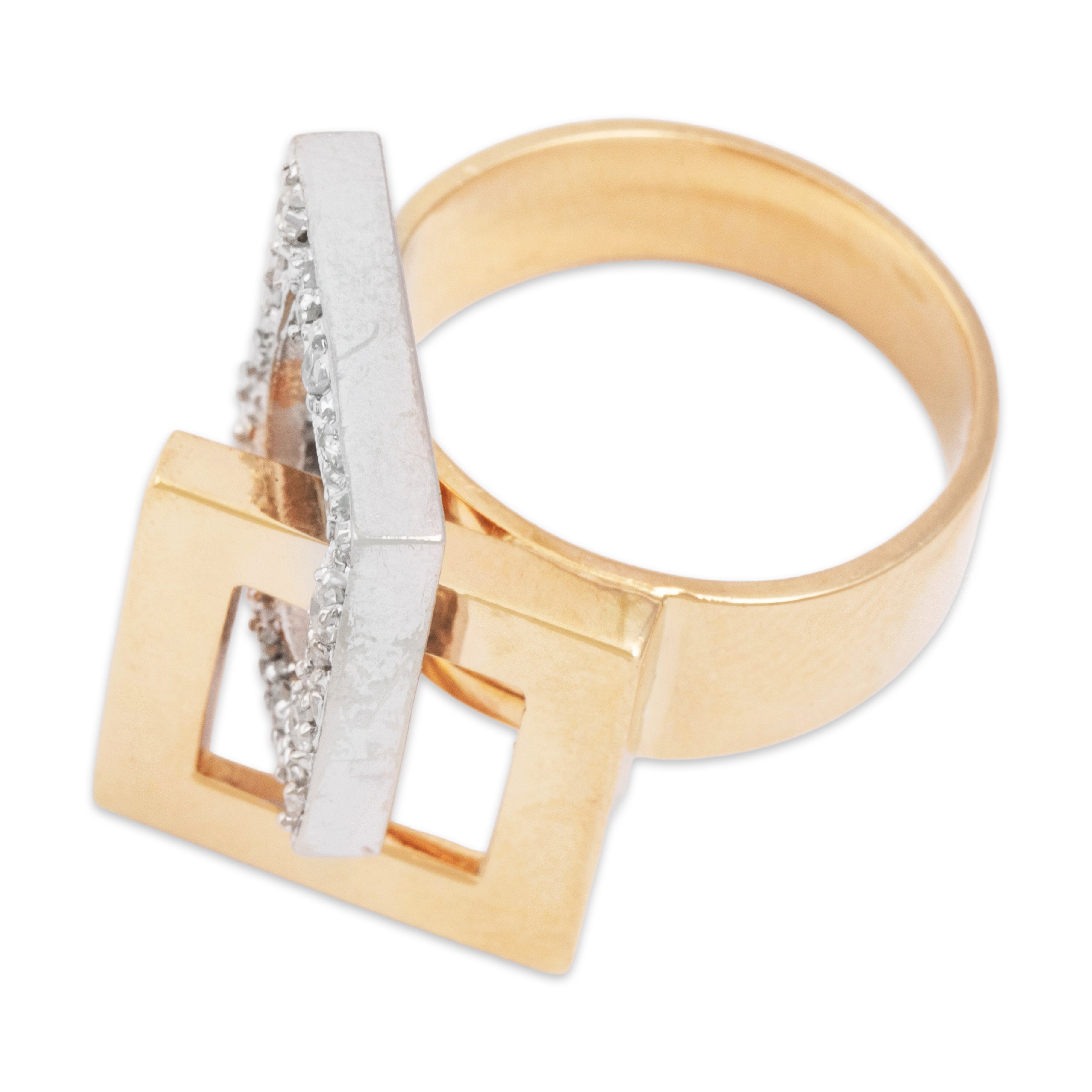 Vintage 14k Yellow & White Gold .354cttw Diamond Interlocked Square Ring - Overall view