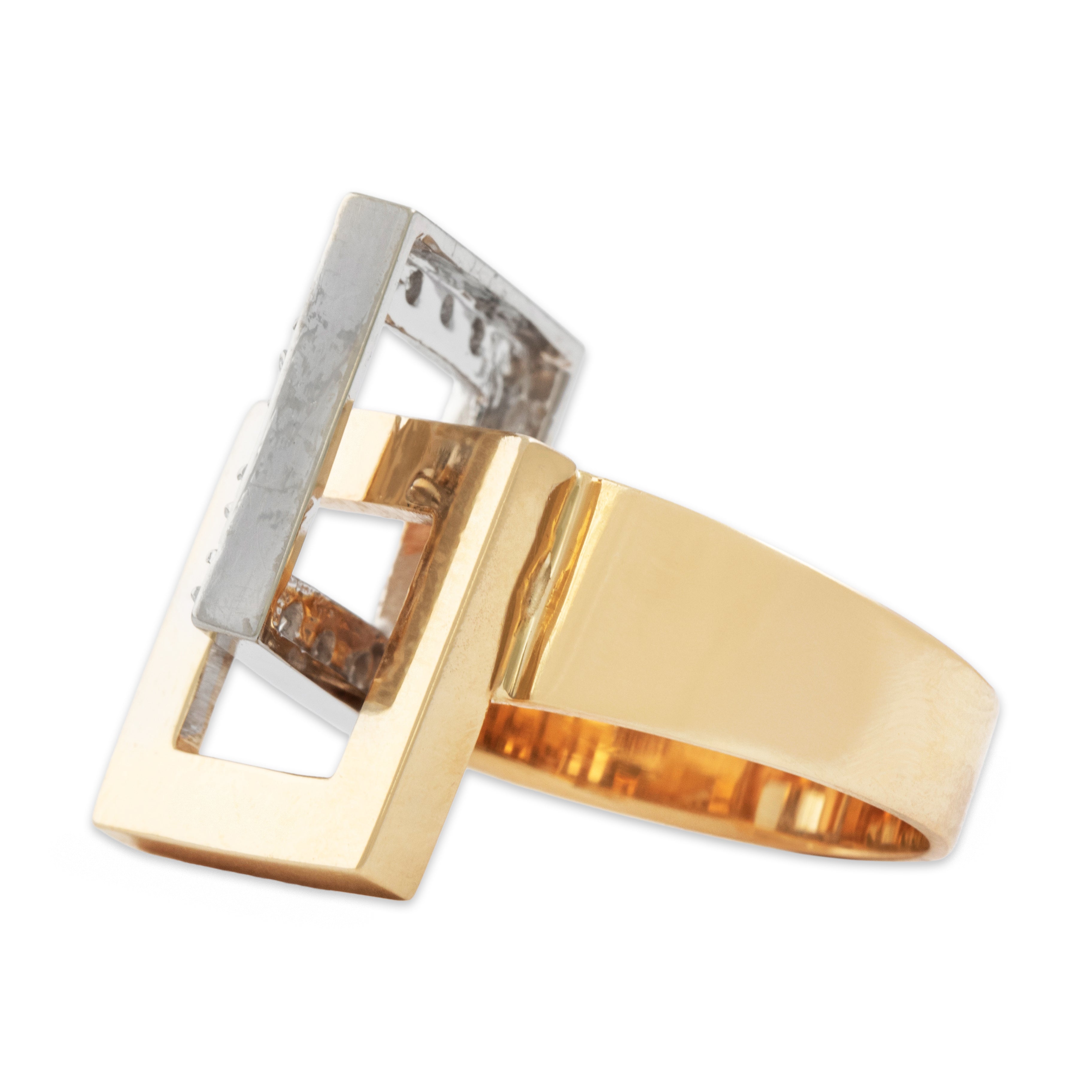 Vintage 14k Yellow & White Gold .354cttw Diamond Interlocked Square Ring - detail view #1