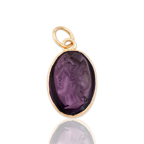 Antique 14k Yellow Gold Purple Glass Pressed Classical Portrait Charm / Pendant