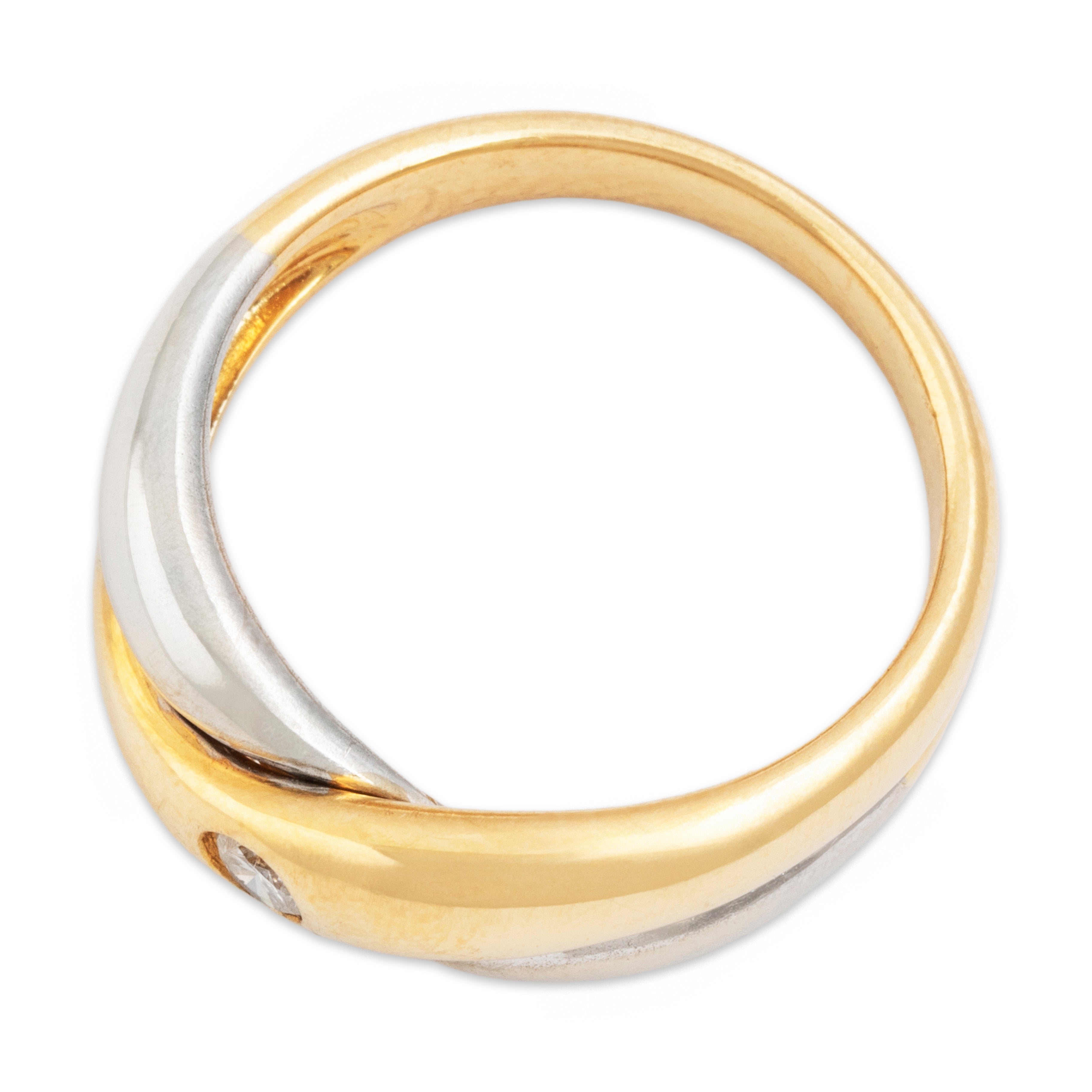 Vintage 18k Yellow & White Gold Diamond Flush-Set Crossing Band Ring - Overall view