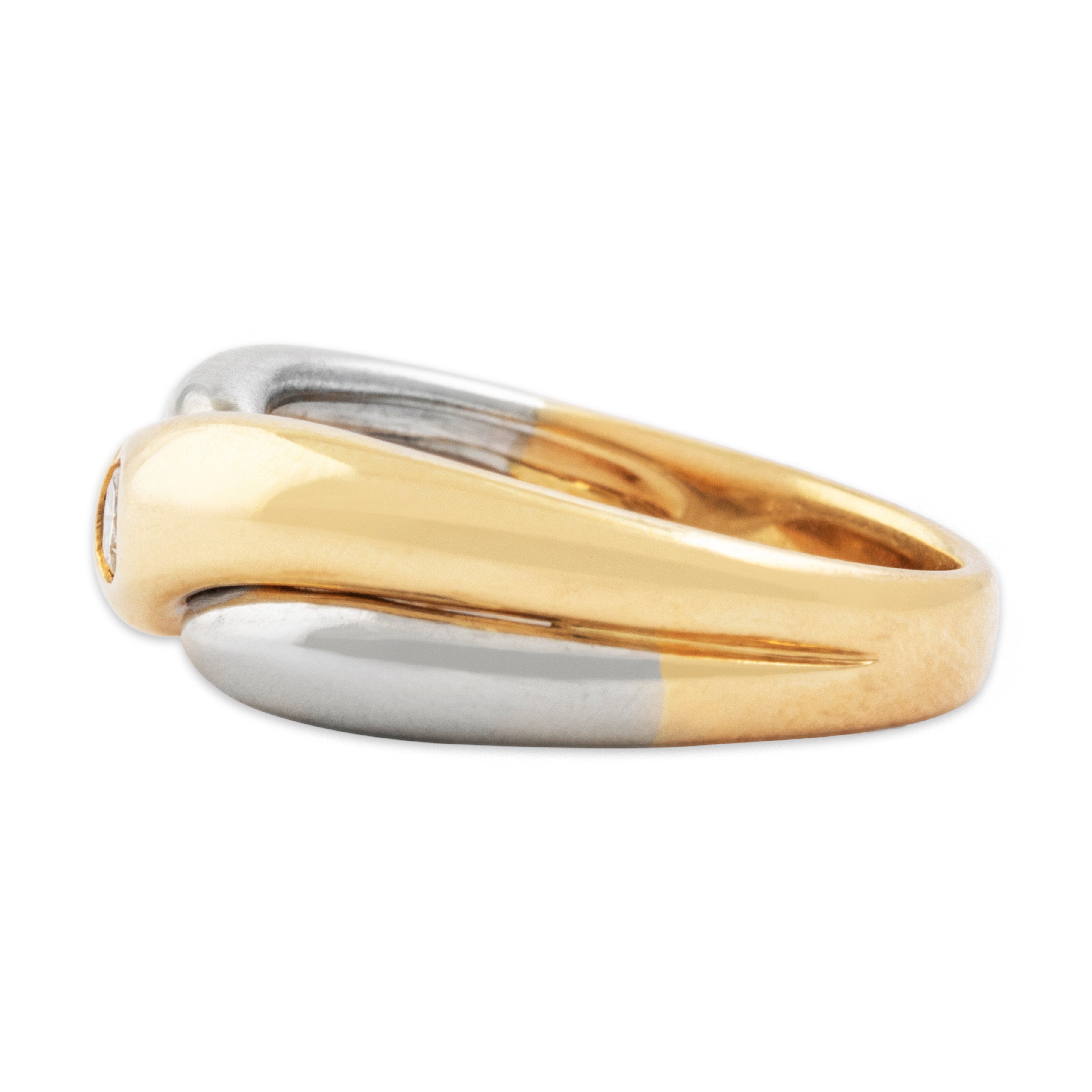 Vintage 18k Yellow & White Gold Diamond Flush-Set Crossing Band Ring - Side view