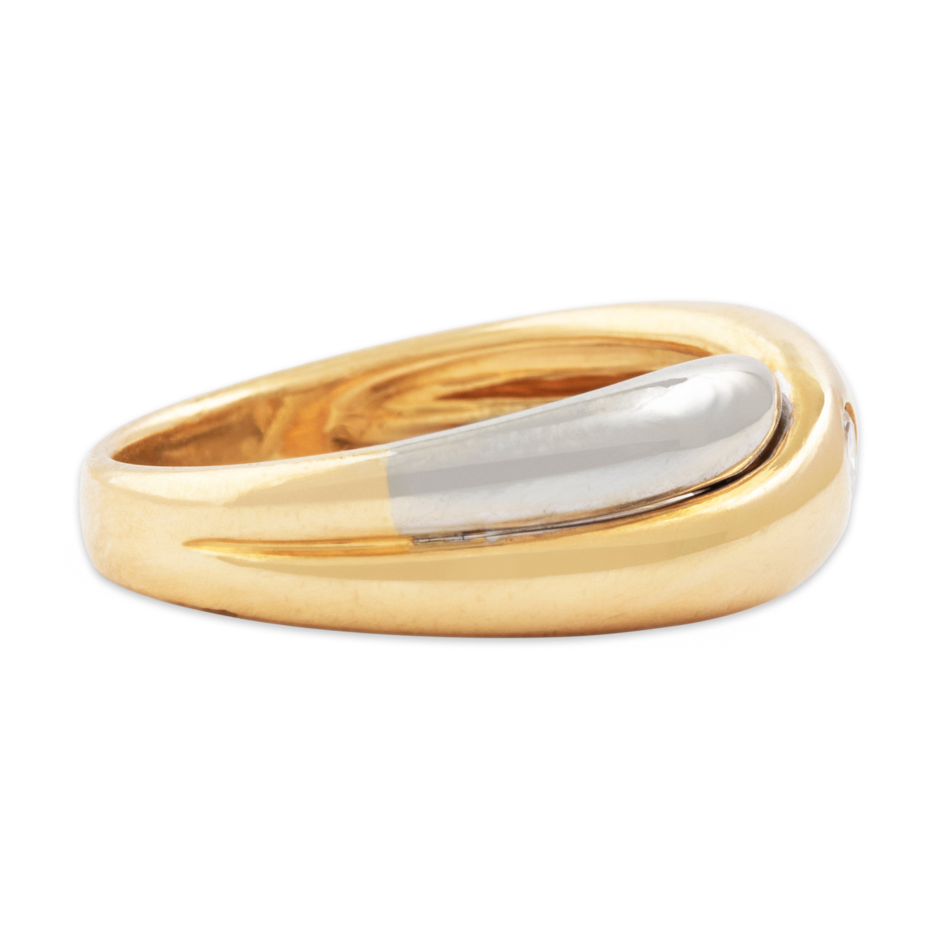 Vintage 18k Yellow & White Gold Diamond Flush-Set Crossing Band Ring - Side view