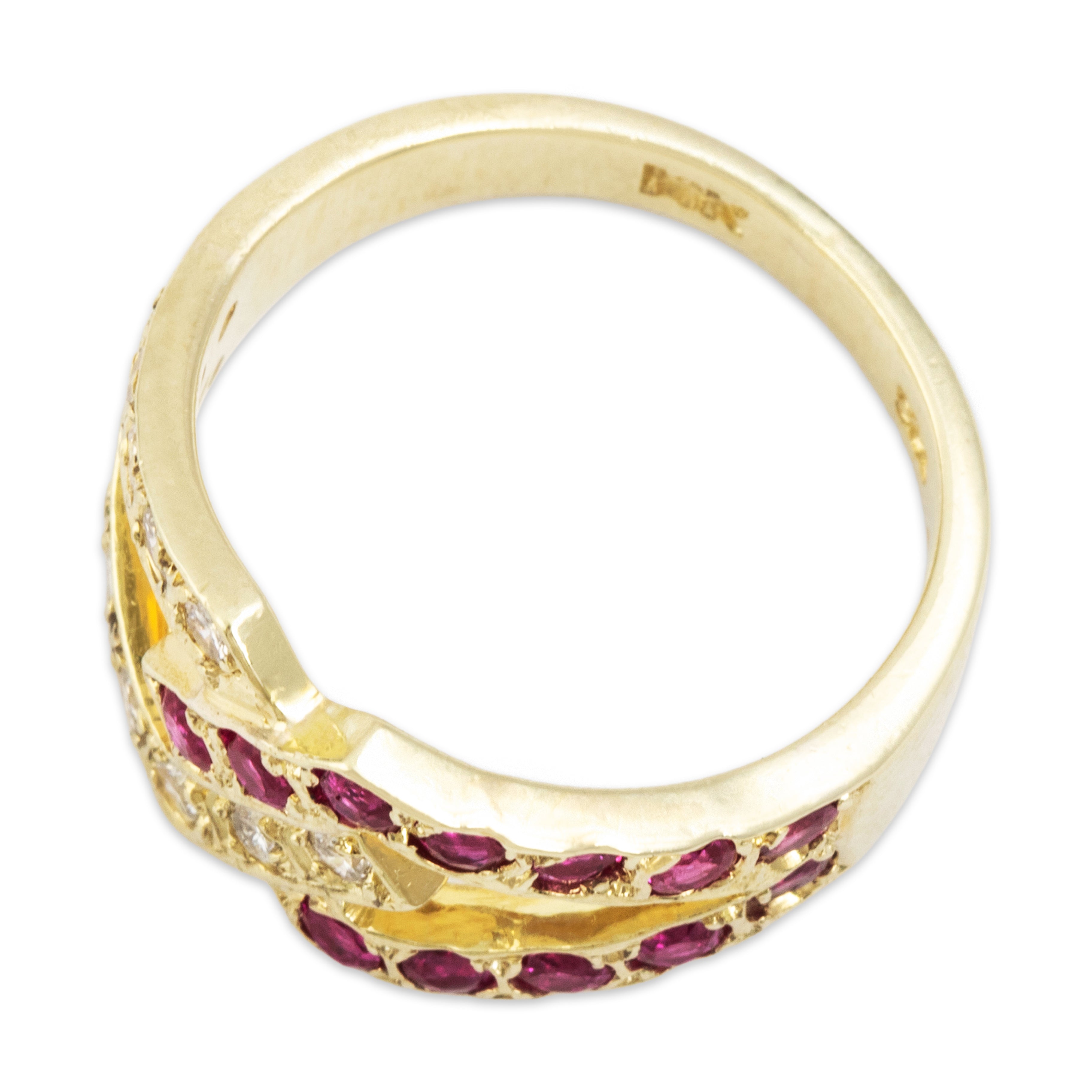 Vintage 14k Yellow Gold Ruby .348cttw Diamond Interlocking Crisscross Ring - Overall view