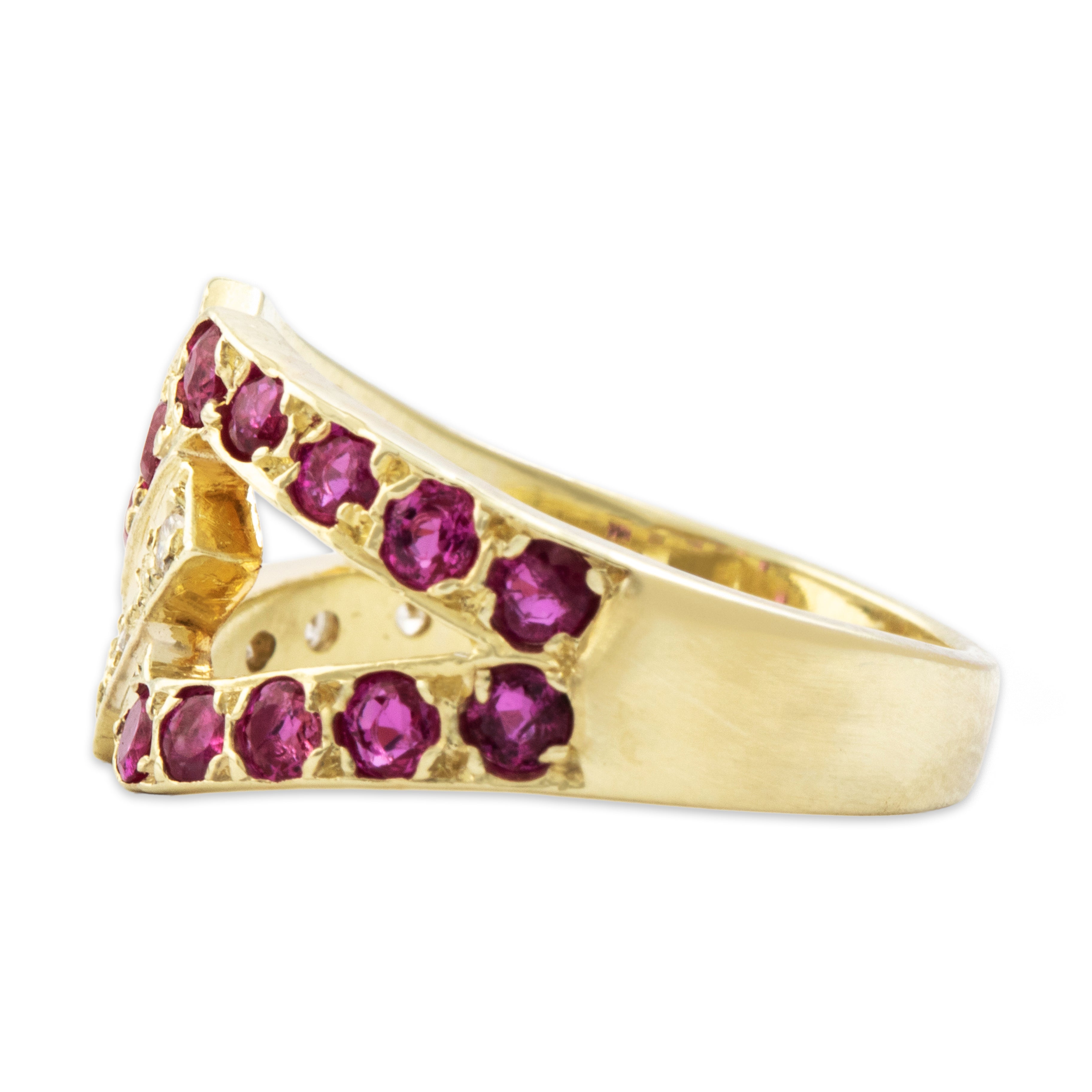 Vintage 14k Yellow Gold Ruby .348cttw Diamond Interlocking Crisscross Ring - Side view