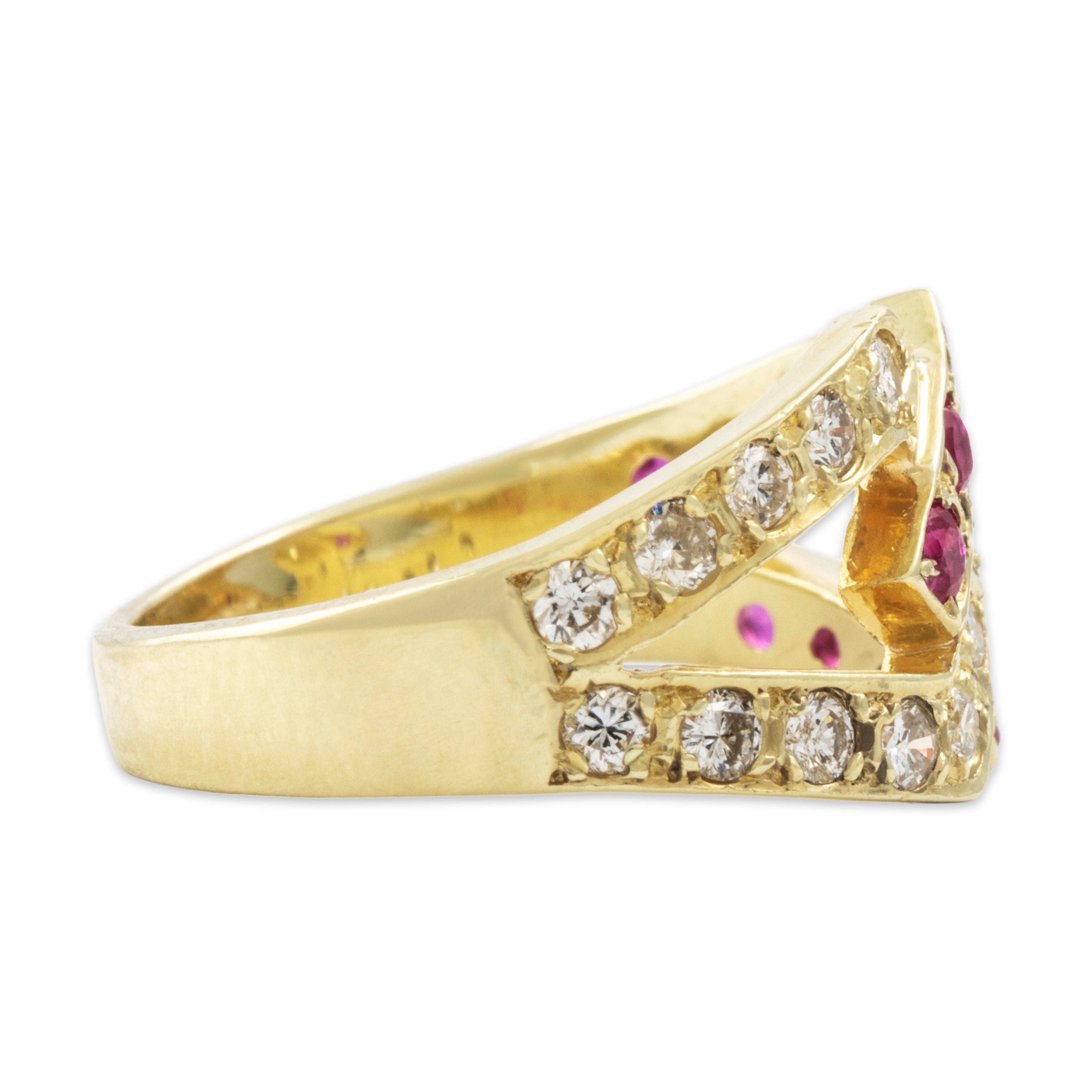 Vintage 14k Yellow Gold Ruby .348cttw Diamond Interlocking Crisscross Ring - Side view