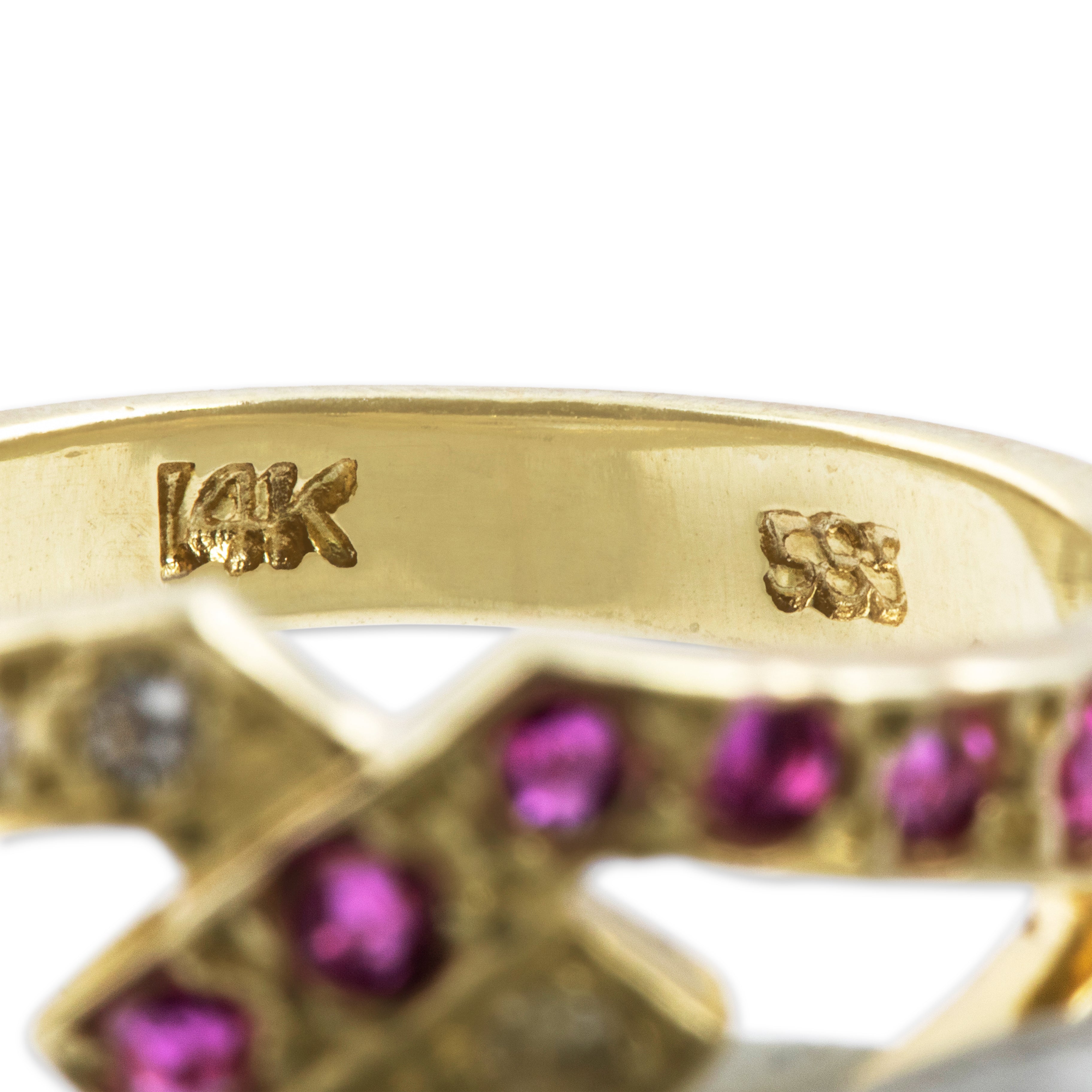 Vintage 14k Yellow Gold Ruby .348cttw Diamond Interlocking Crisscross Ring - Hallmark view