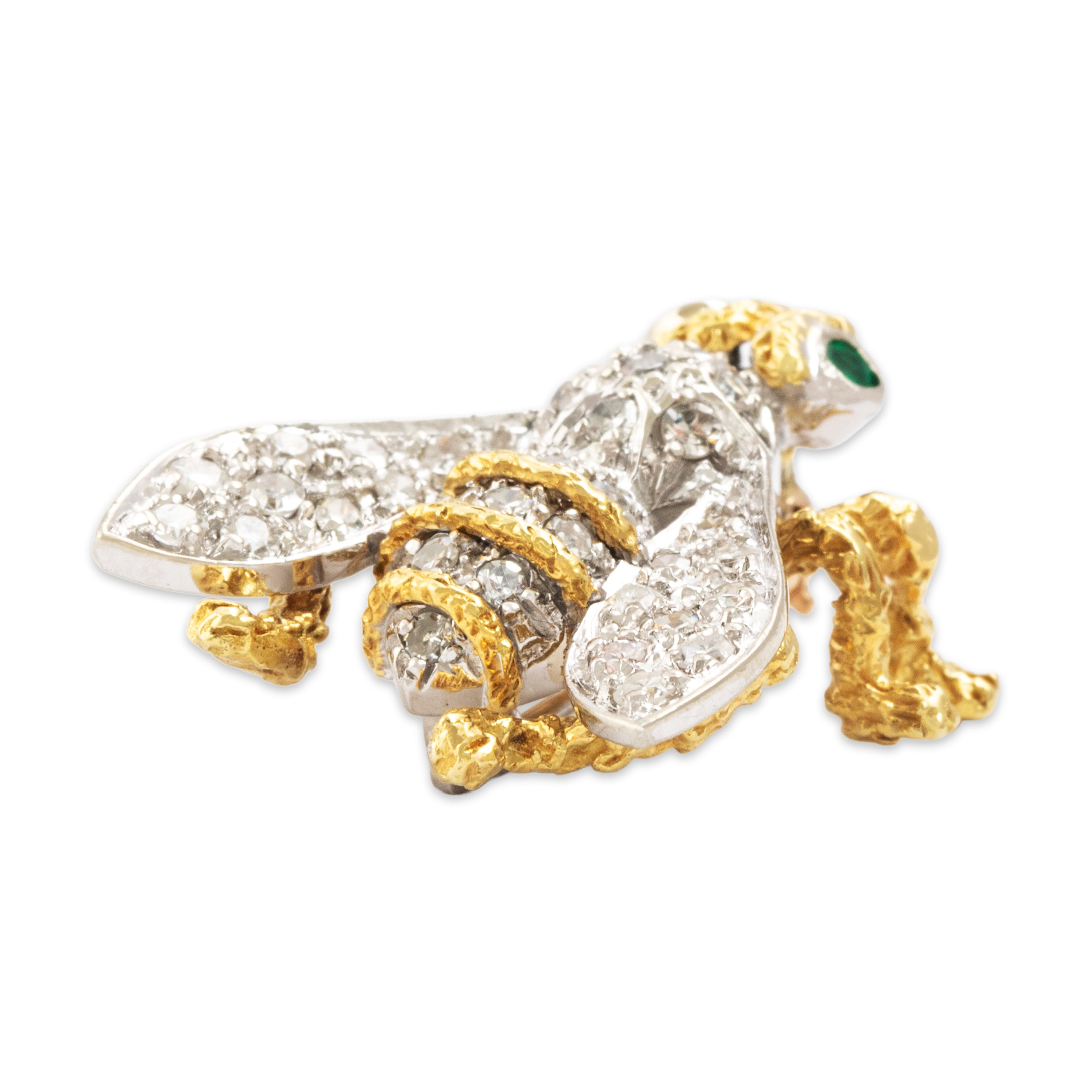 Vintage 18k Yellow & White Gold Emerald Diamond Whimsical Bug Brooch / Pin - detail view #2