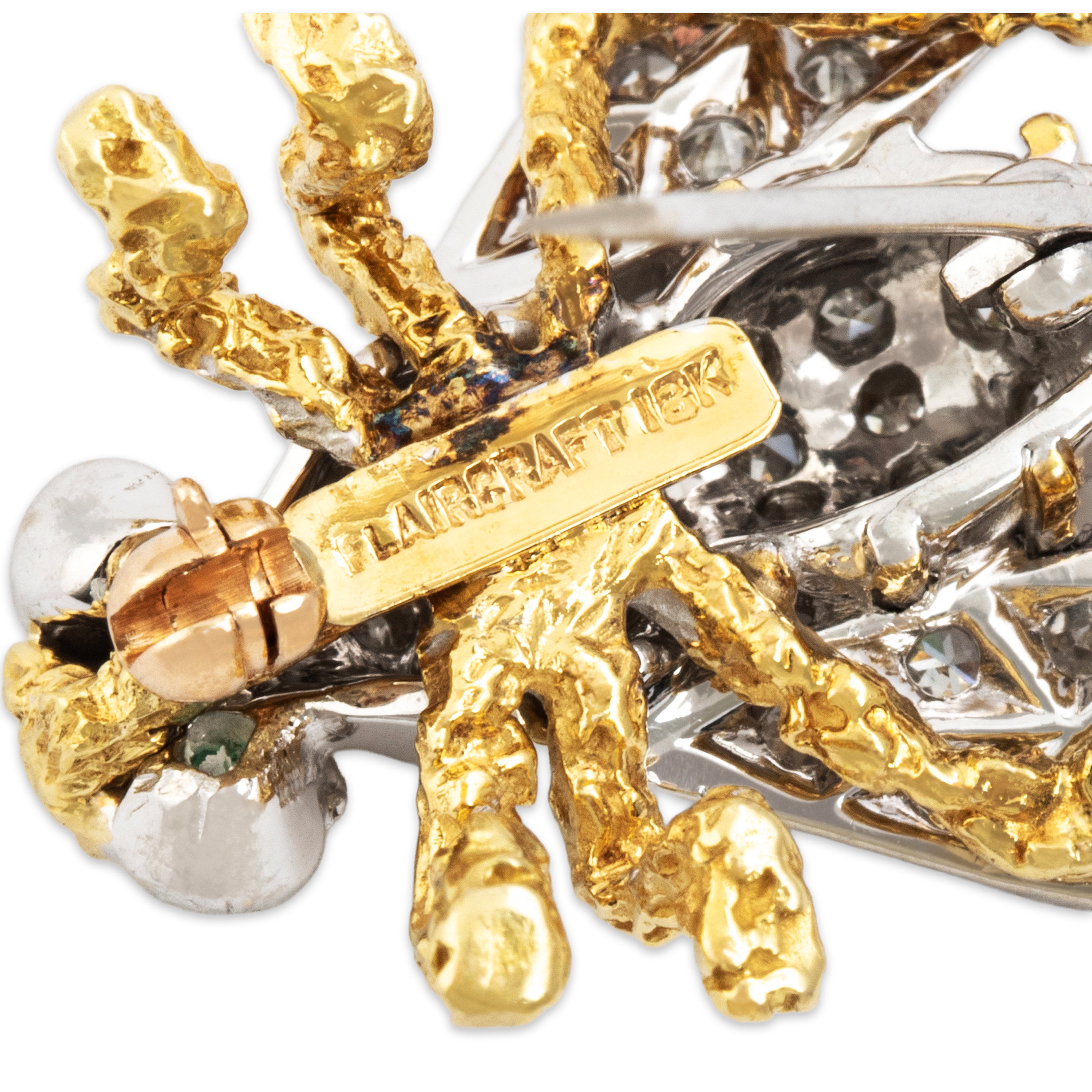 Vintage 18k Yellow & White Gold Emerald Diamond Whimsical Bug Brooch / Pin - Hallmark view