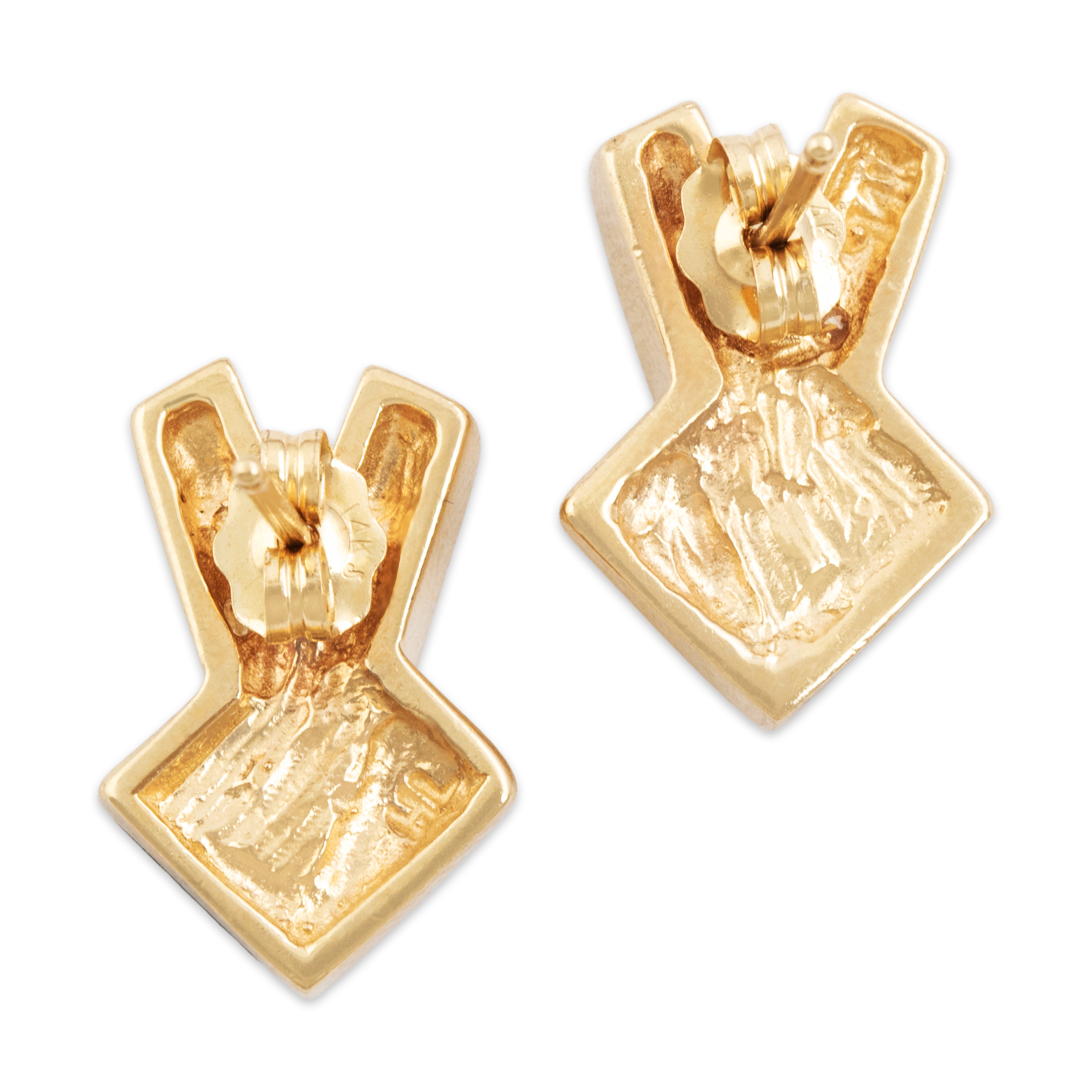 Vintage 14k Yellow Gold Diamond Onyx Bold Modern Arrow Cross Stud Earrings - Back view