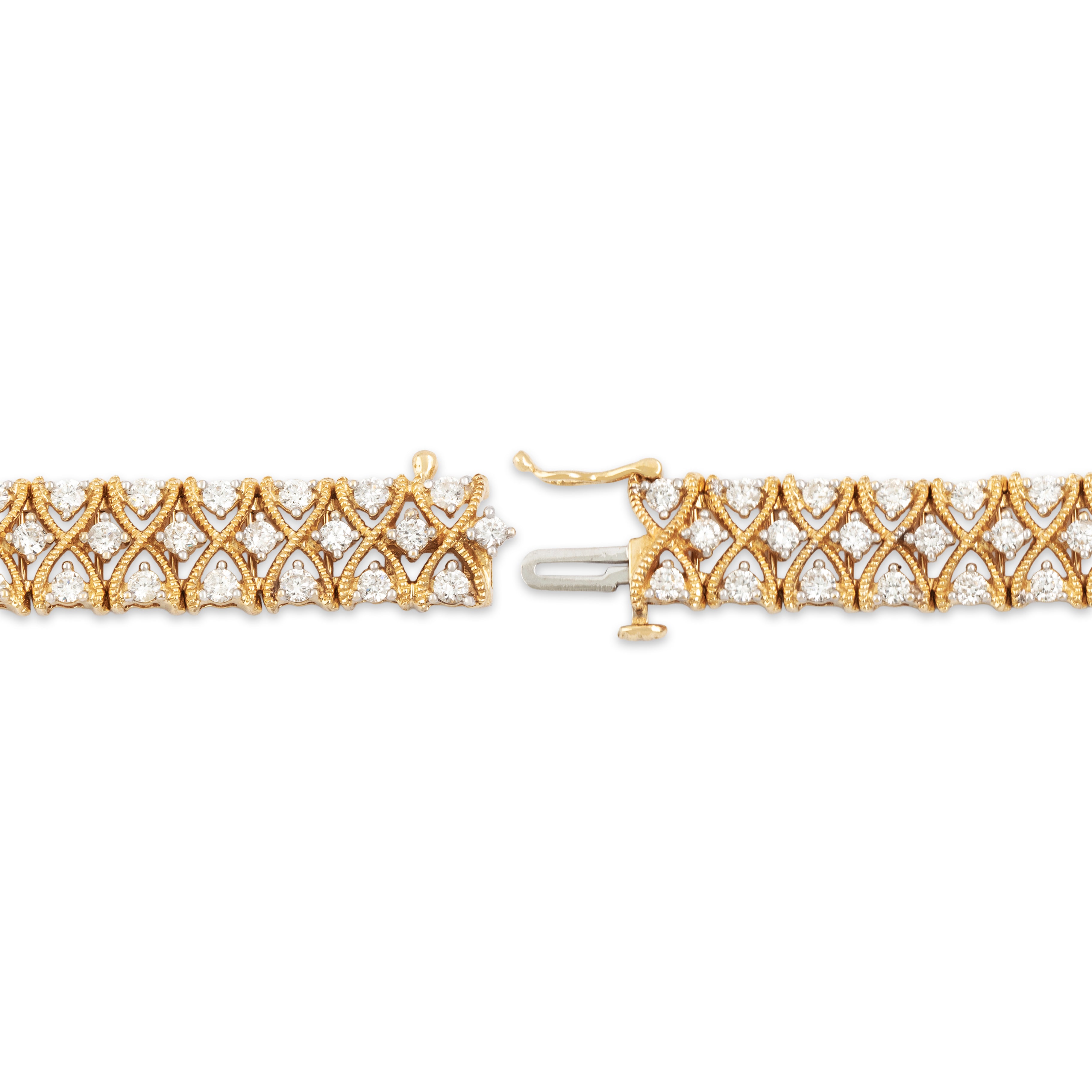 Vintage 14k Yellow Gold 3.48cttw Diamond Timeless Milgrain Line Bracelet - clasp view