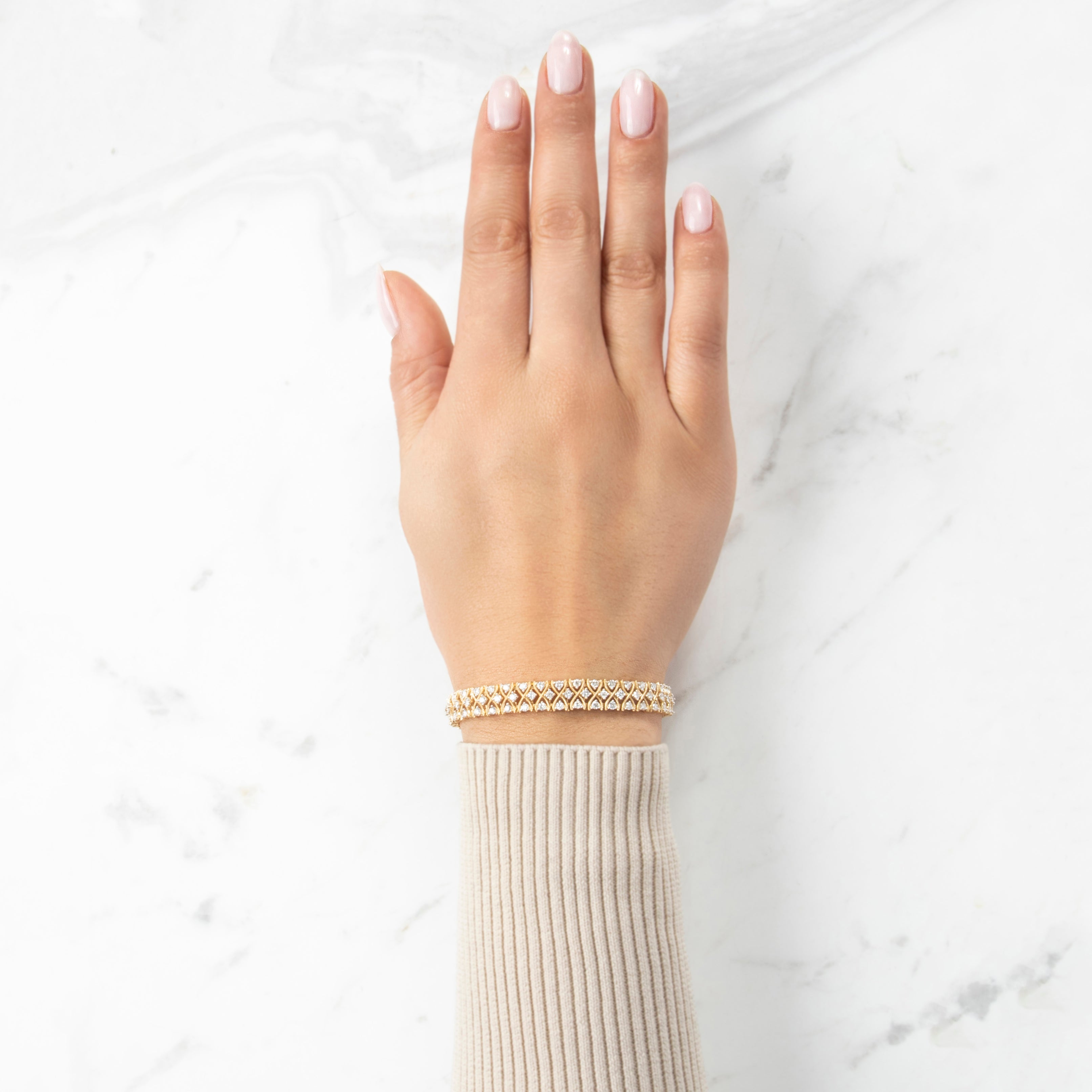 Vintage 14k Yellow Gold 3.48cttw Diamond Timeless Milgrain Line Bracelet - On model view