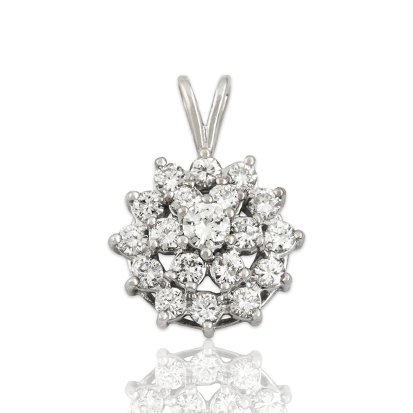 Vintage 14k White Gold 1.77cttw Diamond Elegant Sparkling Halo Pendant