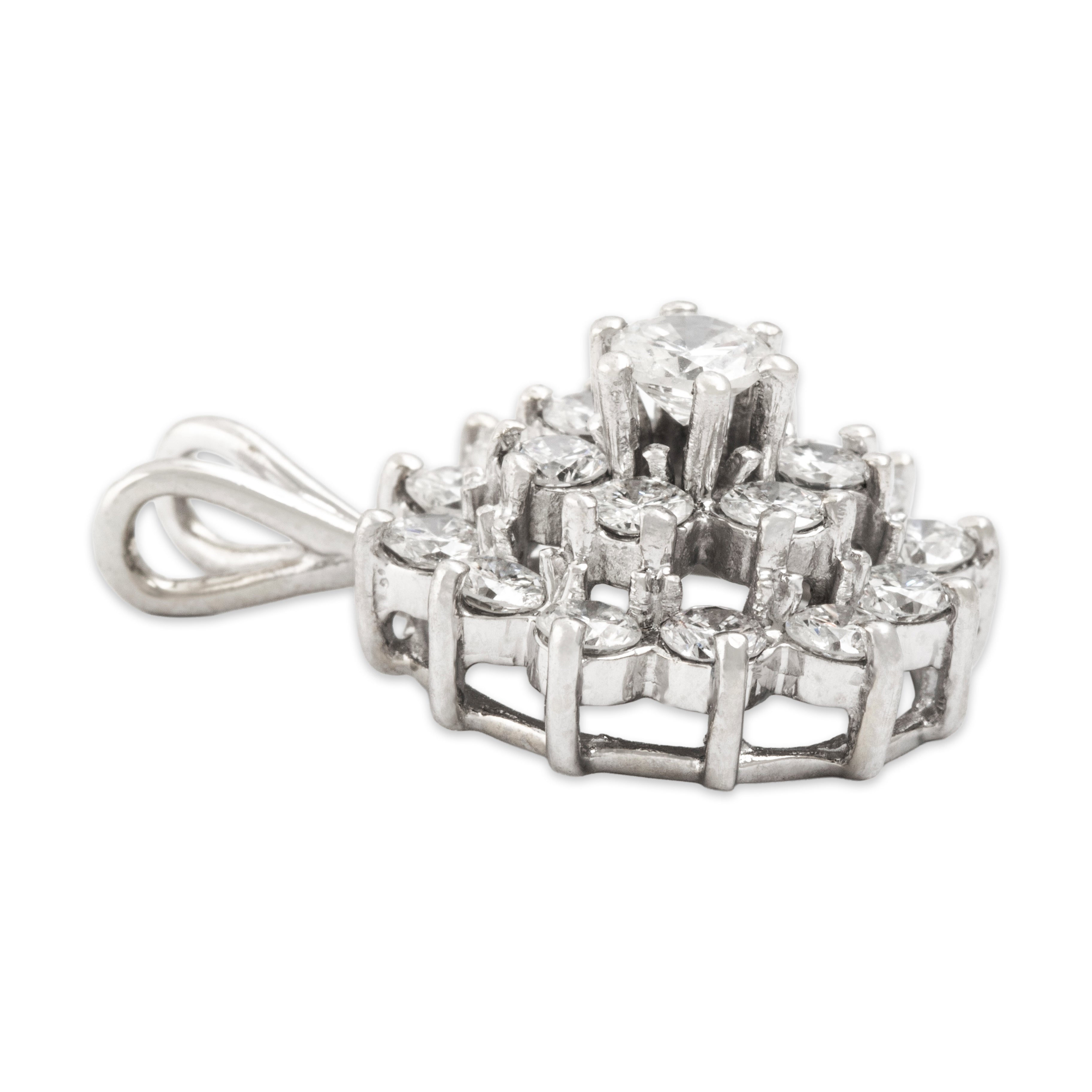 Vintage 14k White Gold 1.77cttw Diamond Elegant Sparkling Halo Pendant - Side view