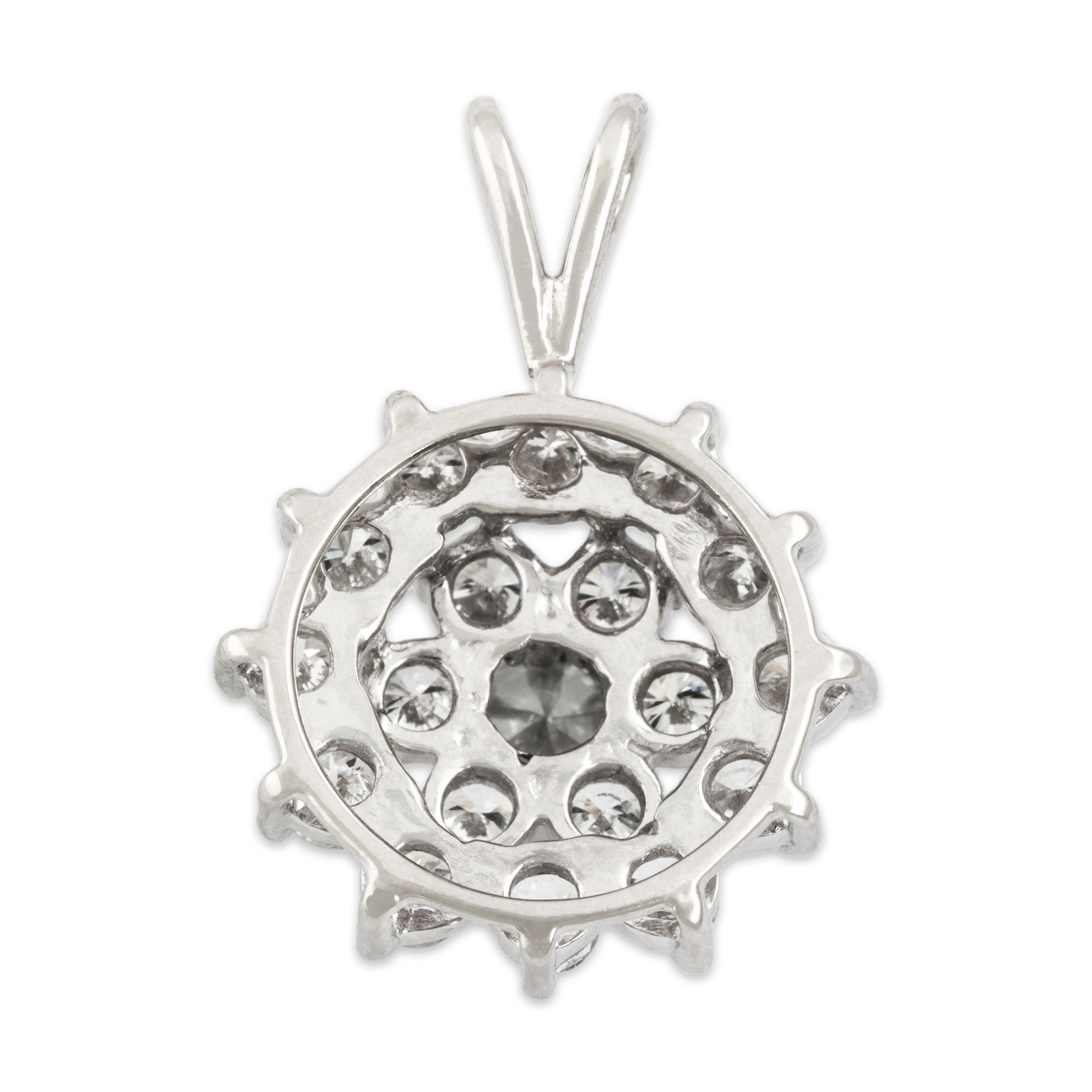 Vintage 14k White Gold 1.77cttw Diamond Elegant Sparkling Halo Pendant - Back view