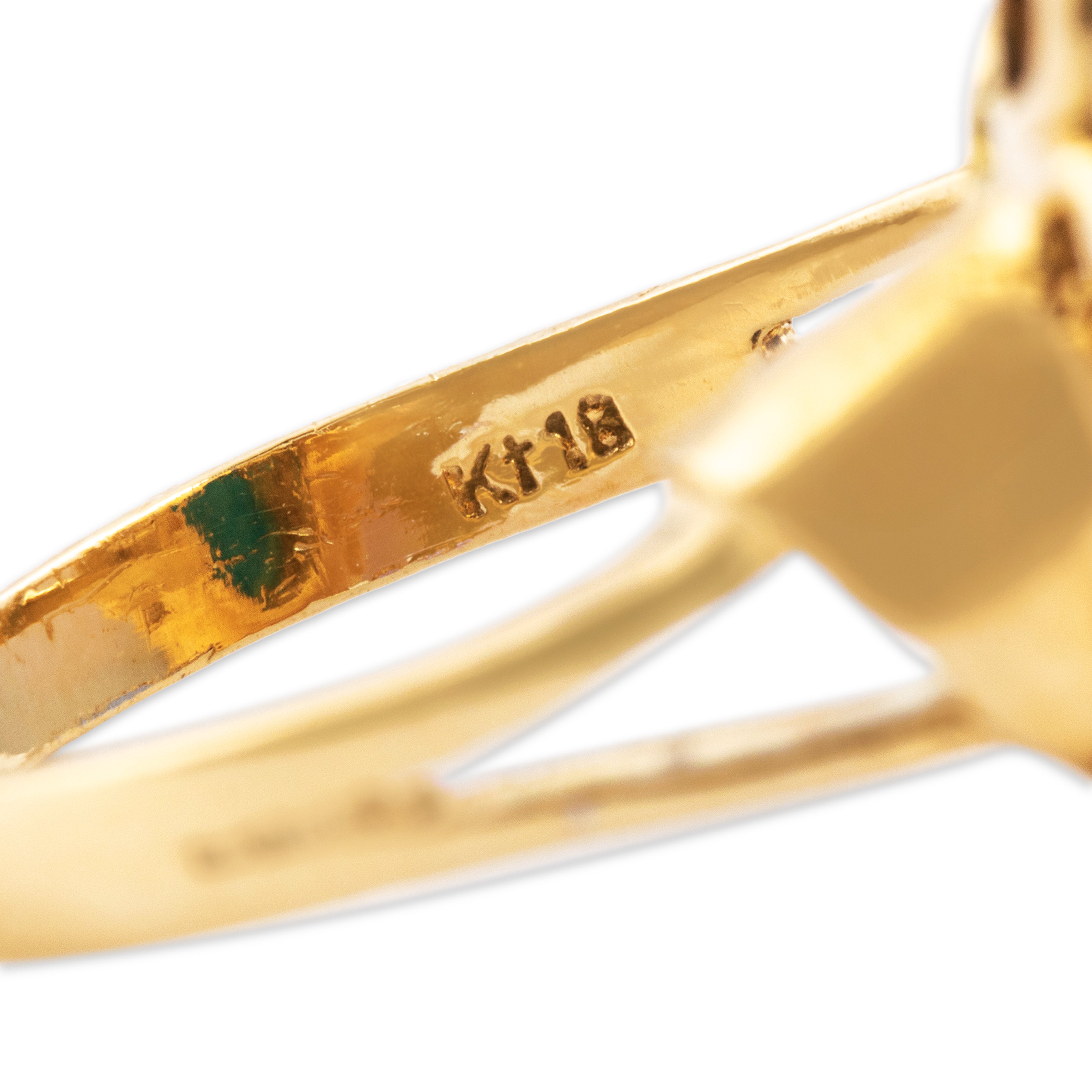 Vintage Italian Large 18k Yellow Gold 4.5ct Turquoise Diamond Floral Ring - Hallmark view