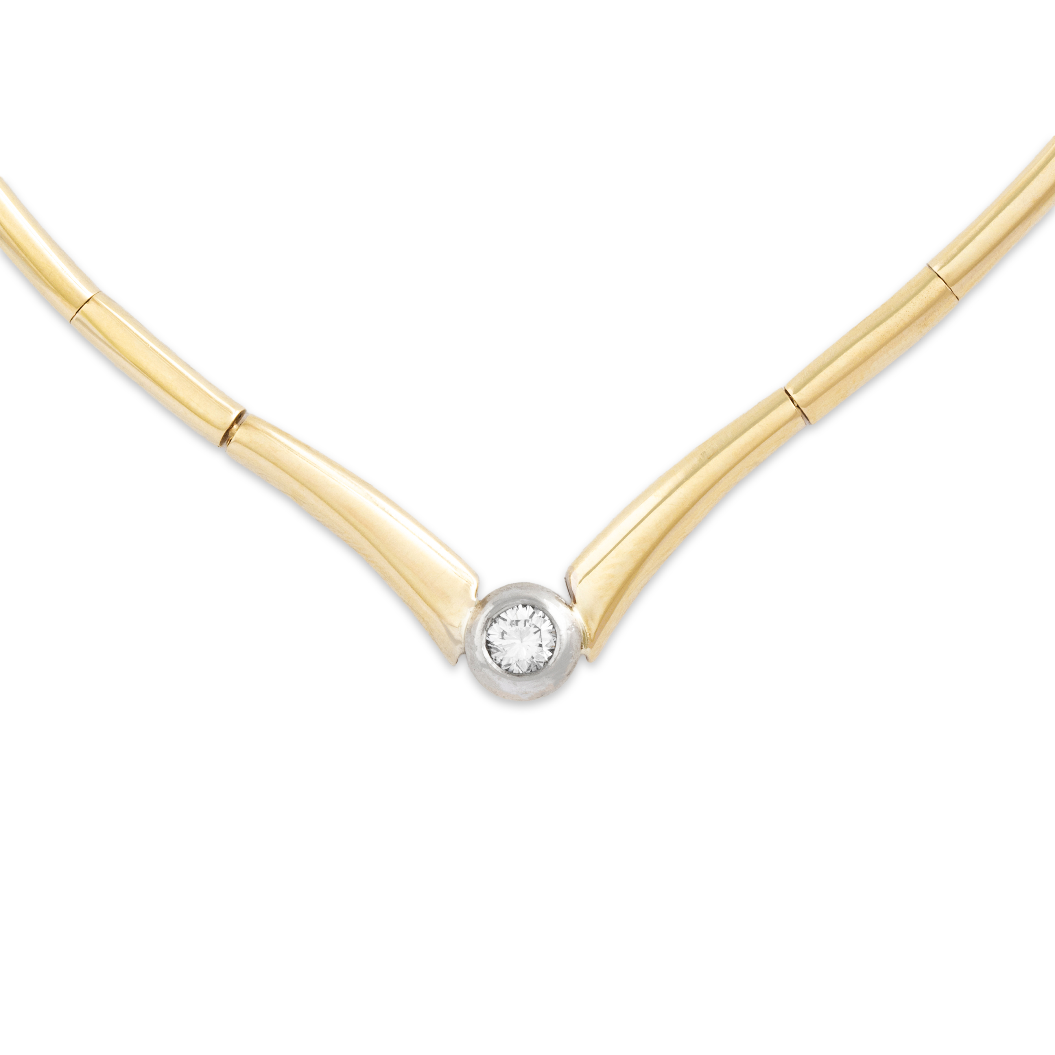 Vintage 14k Yellow Gold .29ct Diamond Elegant Chevron Necklace 16.5