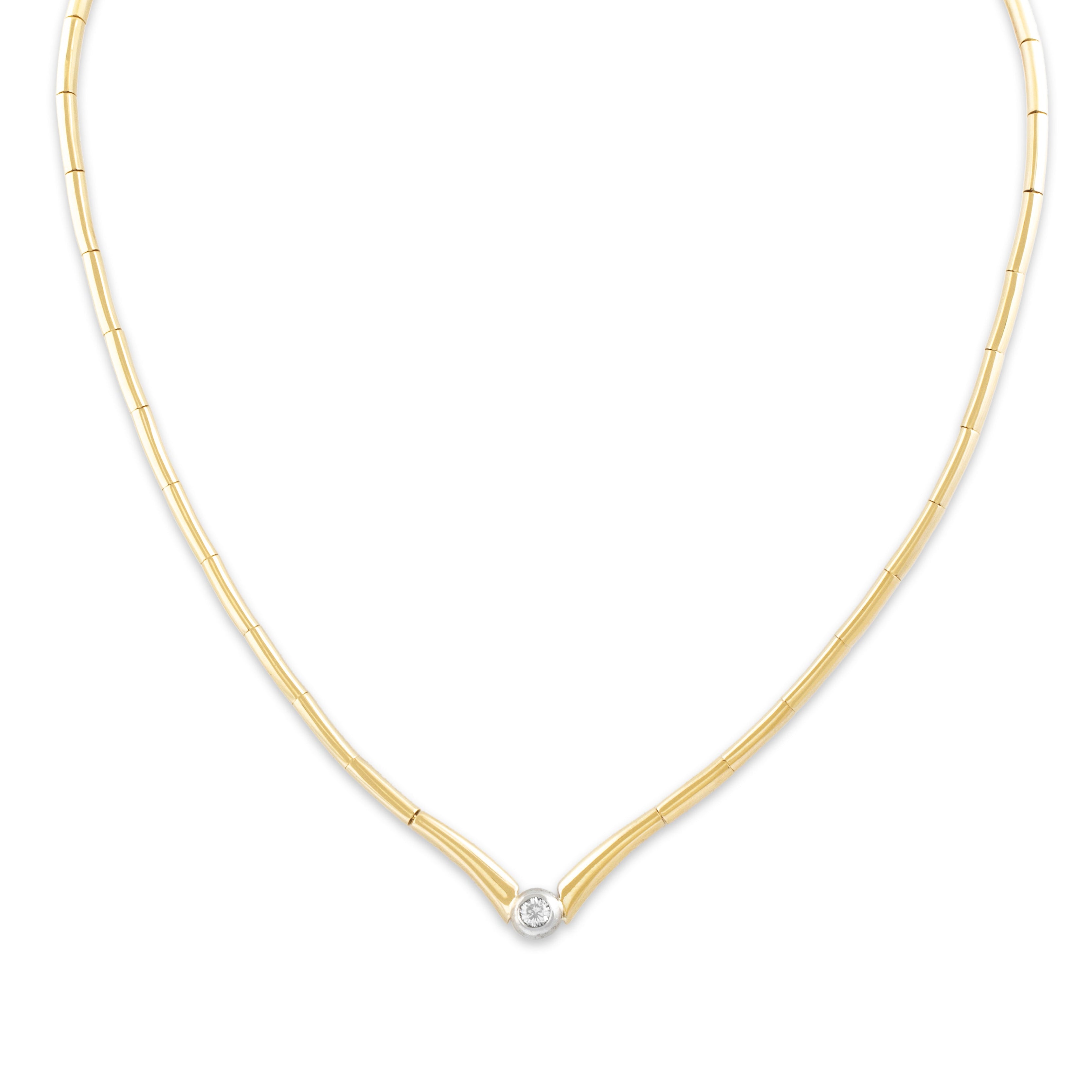 Vintage 14k Yellow Gold .29ct Diamond Elegant Chevron Necklace 16.5