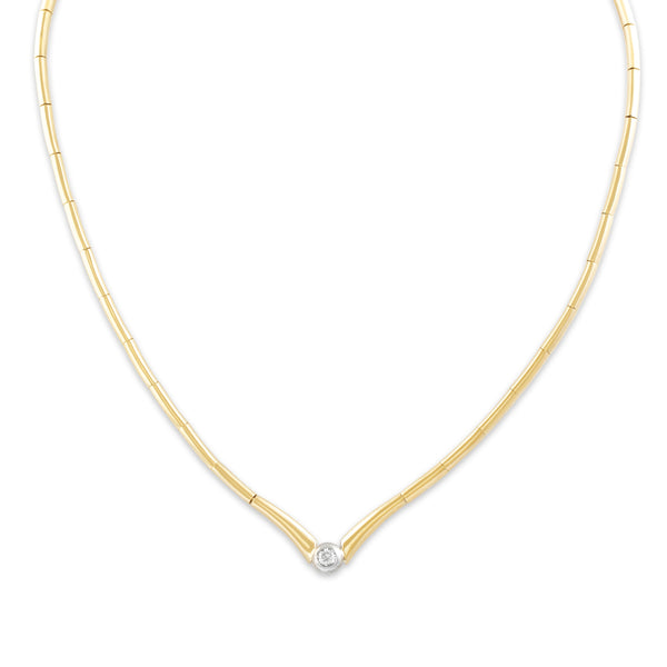 Vintage 14k Yellow Gold .29ct Diamond Elegant Chevron Necklace 16.5
