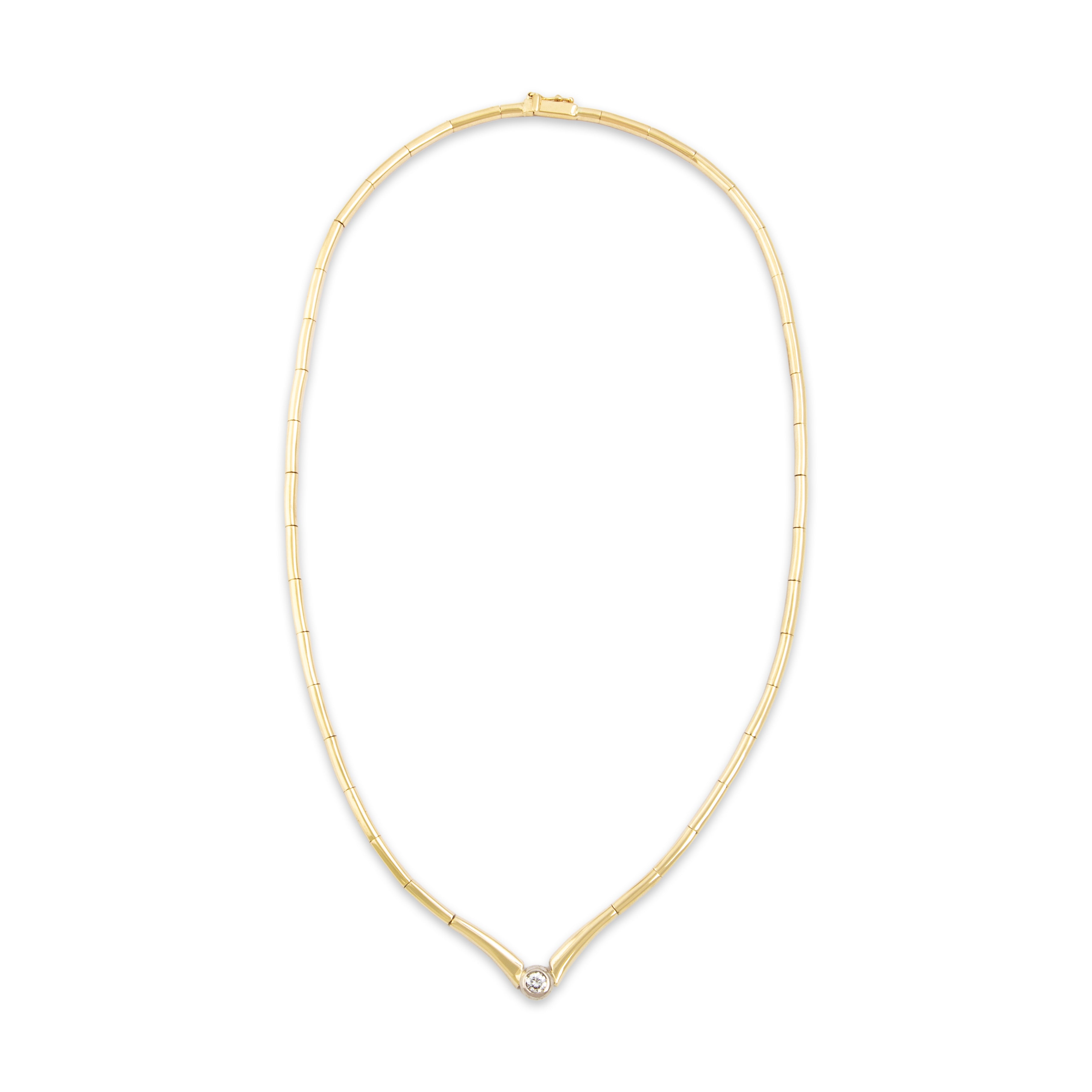 Vintage 14k Yellow Gold .29ct Diamond Elegant Solitaire Chevron Necklace - Overall view