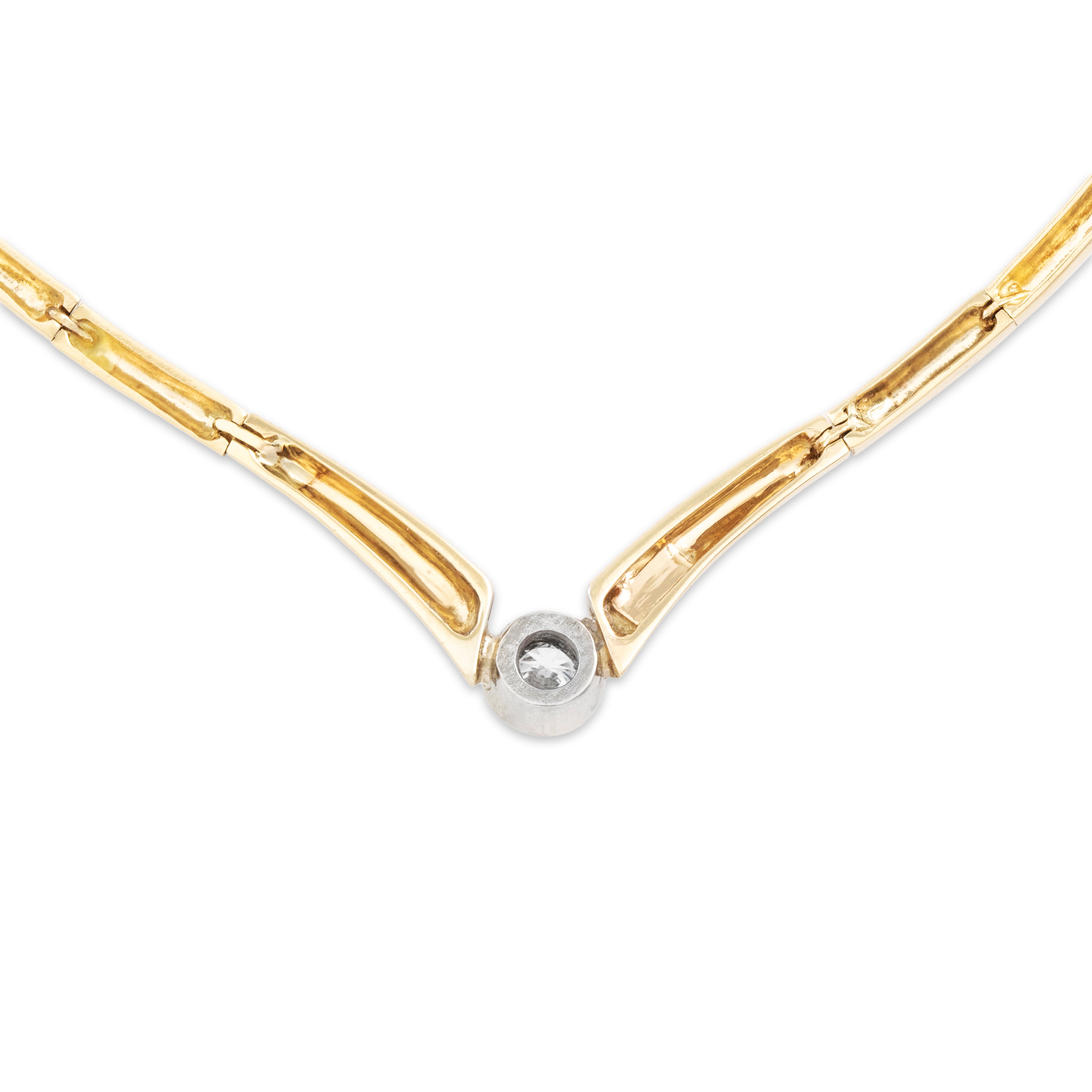 Vintage 14k Yellow Gold .29ct Diamond Elegant Solitaire Chevron Necklace -Back view