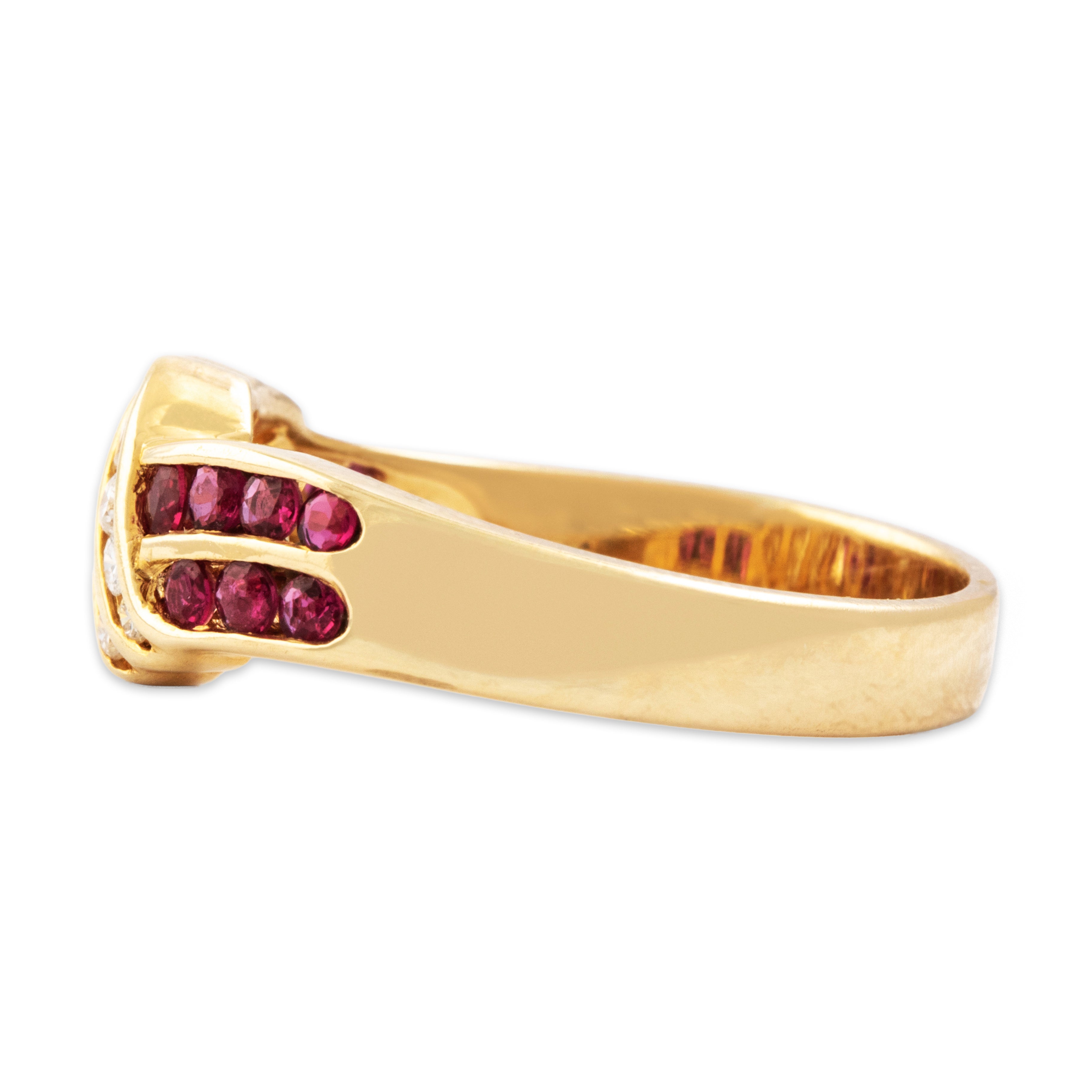 Vintage 18k Yellow Gold Ruby Diamond Elegant Wavy Knot Ring  - Side view