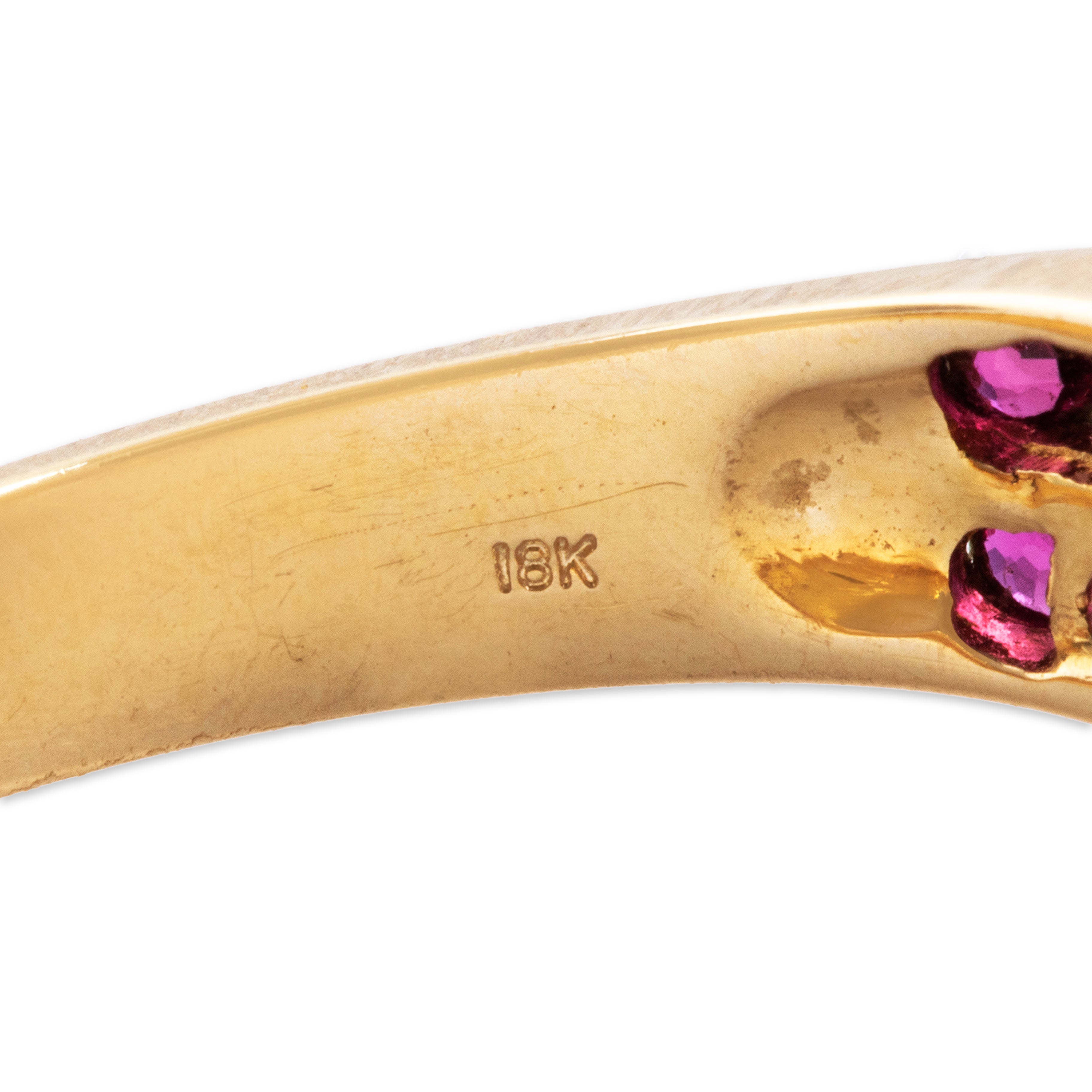 Vintage 18k Yellow Gold Ruby Diamond Elegant Wavy Knot Ring  - Hallmark view