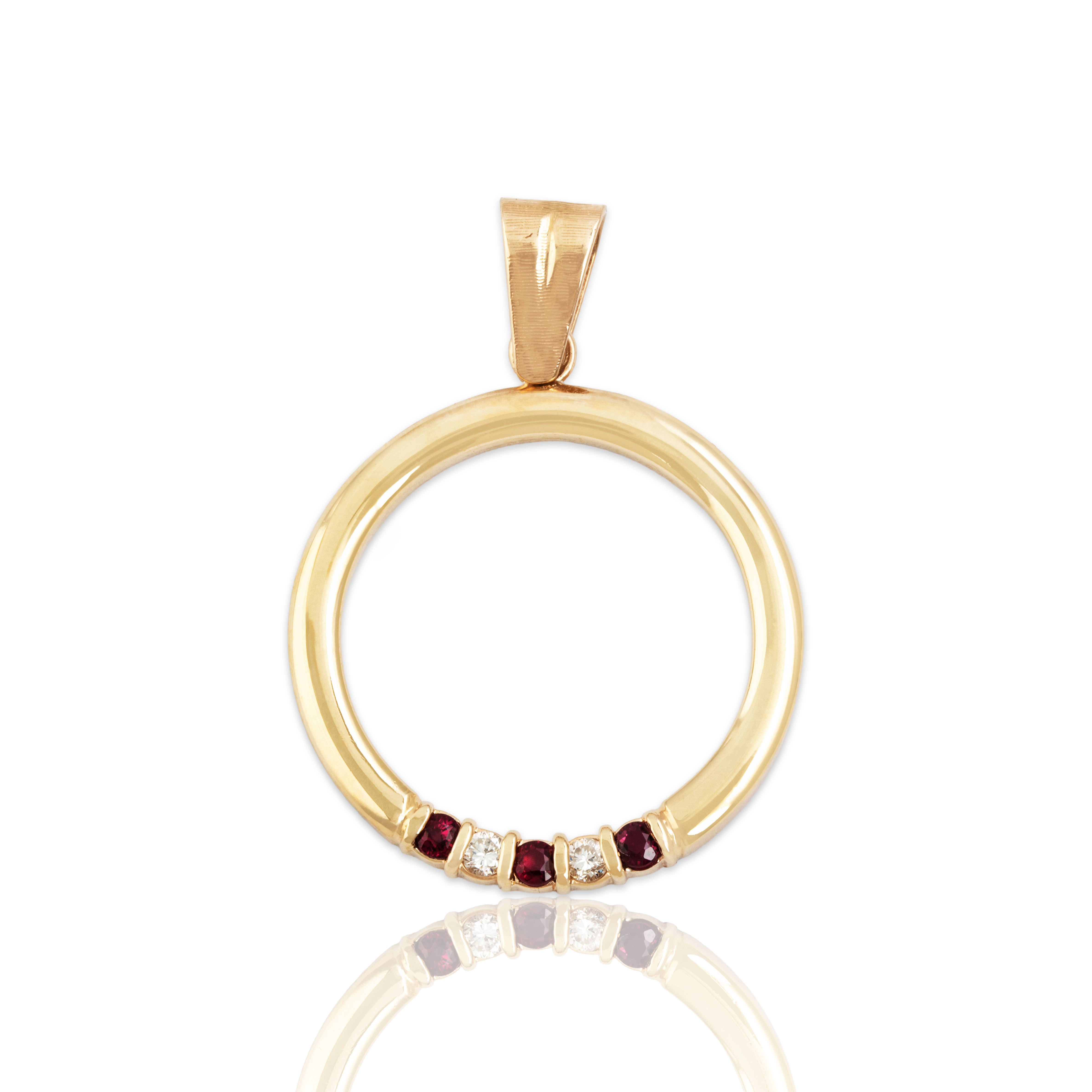 Vintage Large 14k Yellow Gold Ruby Diamond Pretty Circle Statement Pendant