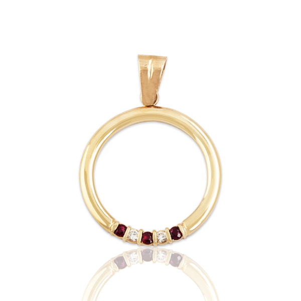 Vintage Large 14k Yellow Gold Ruby Diamond Pretty Circle Statement Pendant