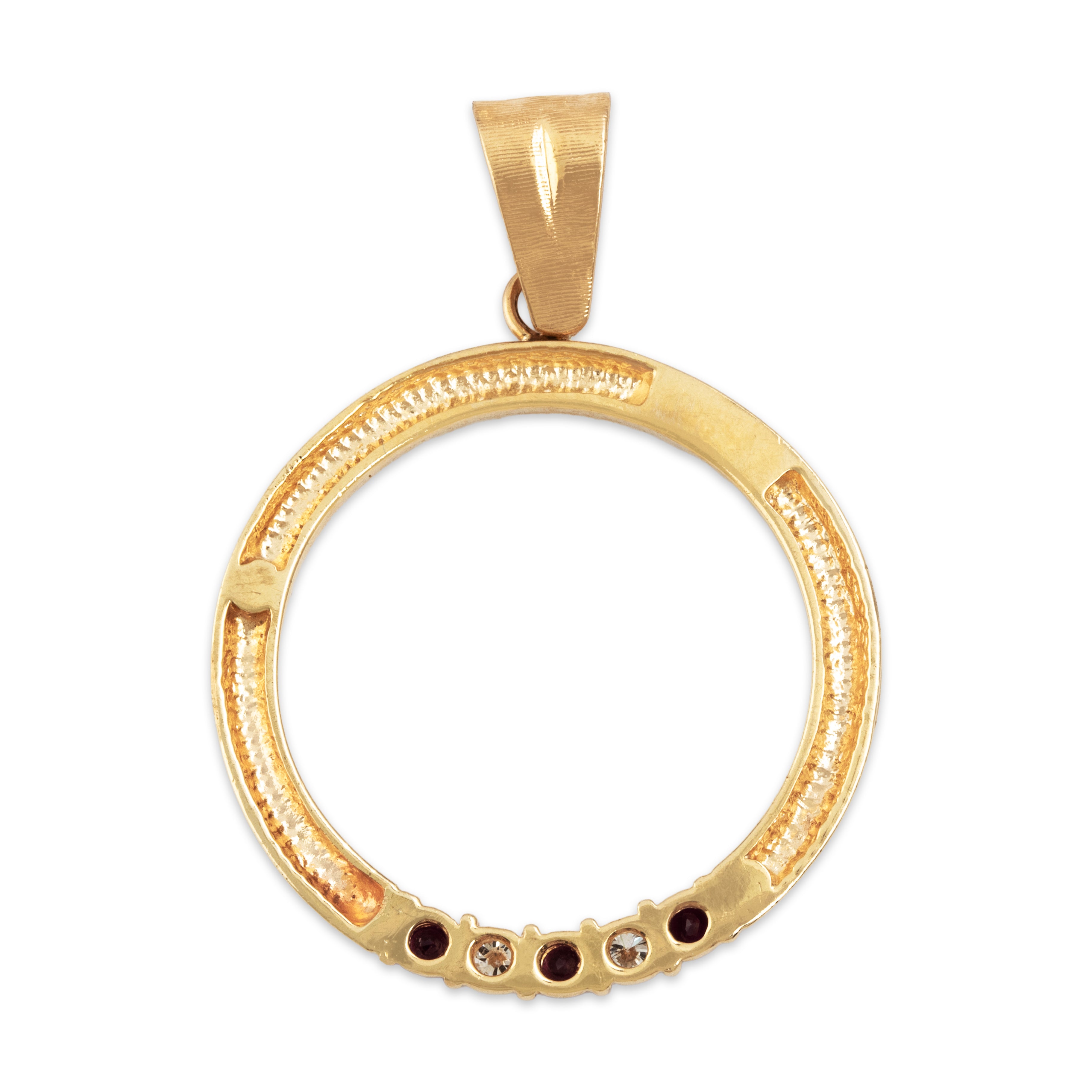 Vintage Large 14k Yellow Gold Ruby Diamond Pretty Circle Statement Pendant - Back view