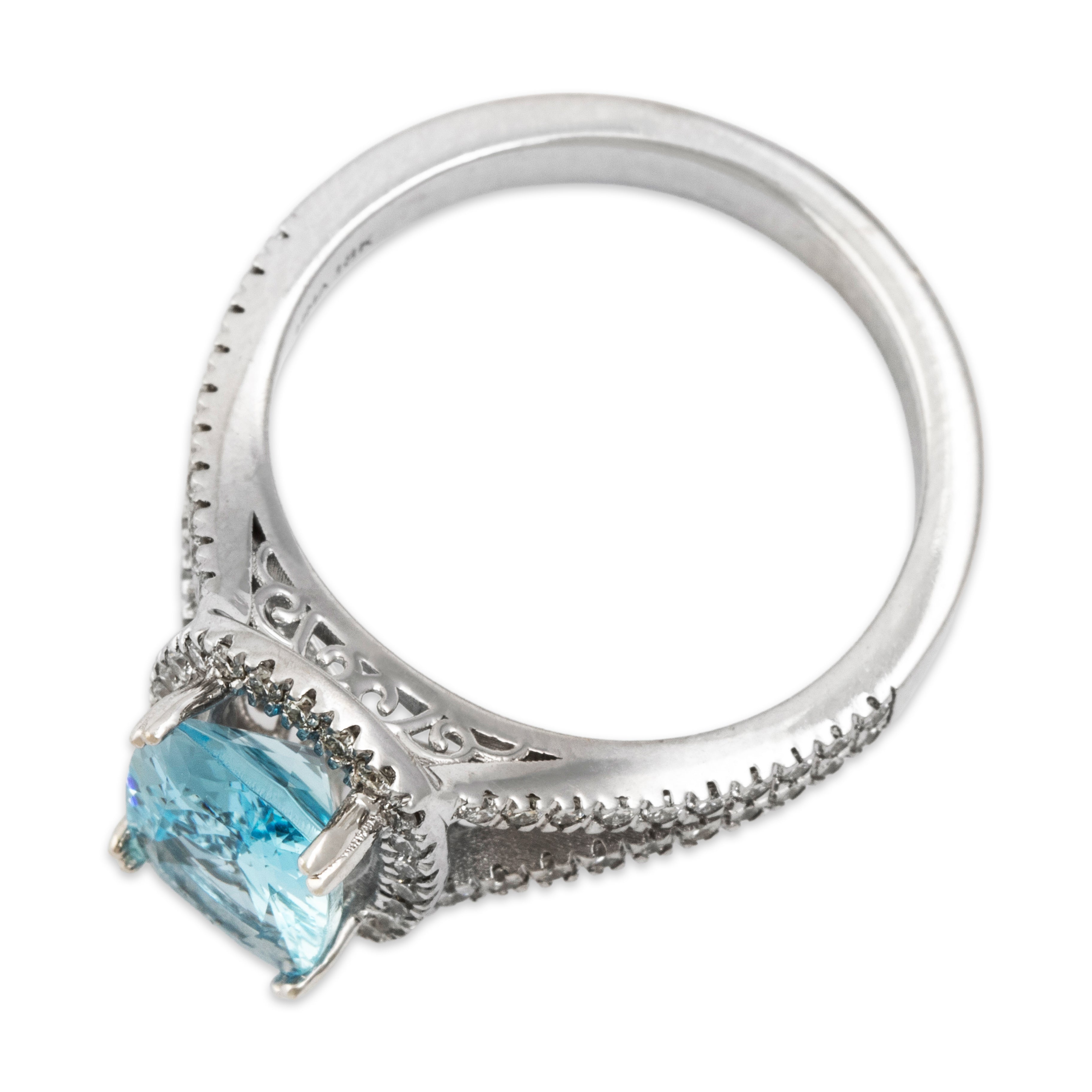 Vintage 18k White Gold 1.5ct Aquamarine Diamond Brilliant Halo Ring - Overall view