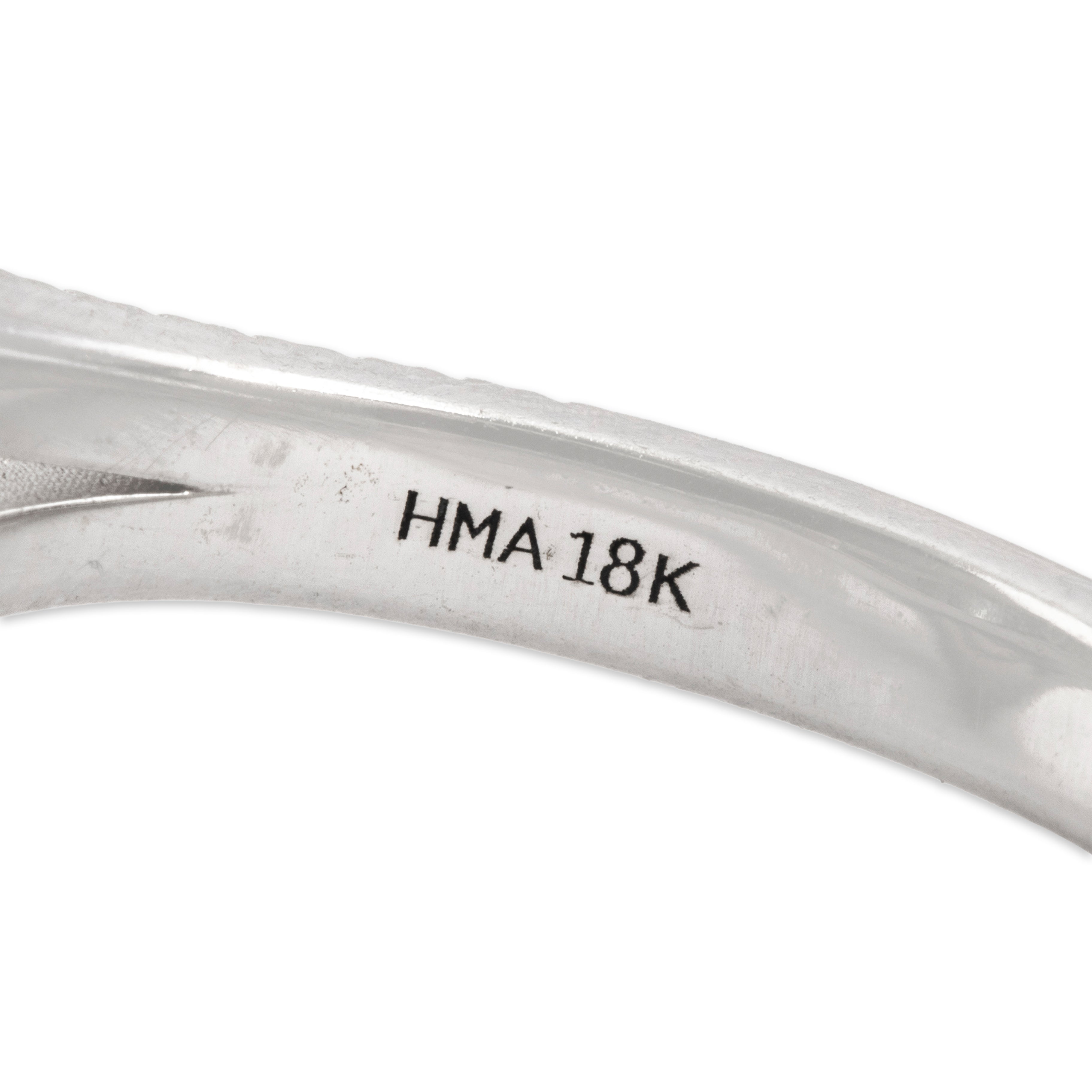 Vintage 18k White Gold 1.5ct Aquamarine Diamond Brilliant Halo Ring - Hallmark view