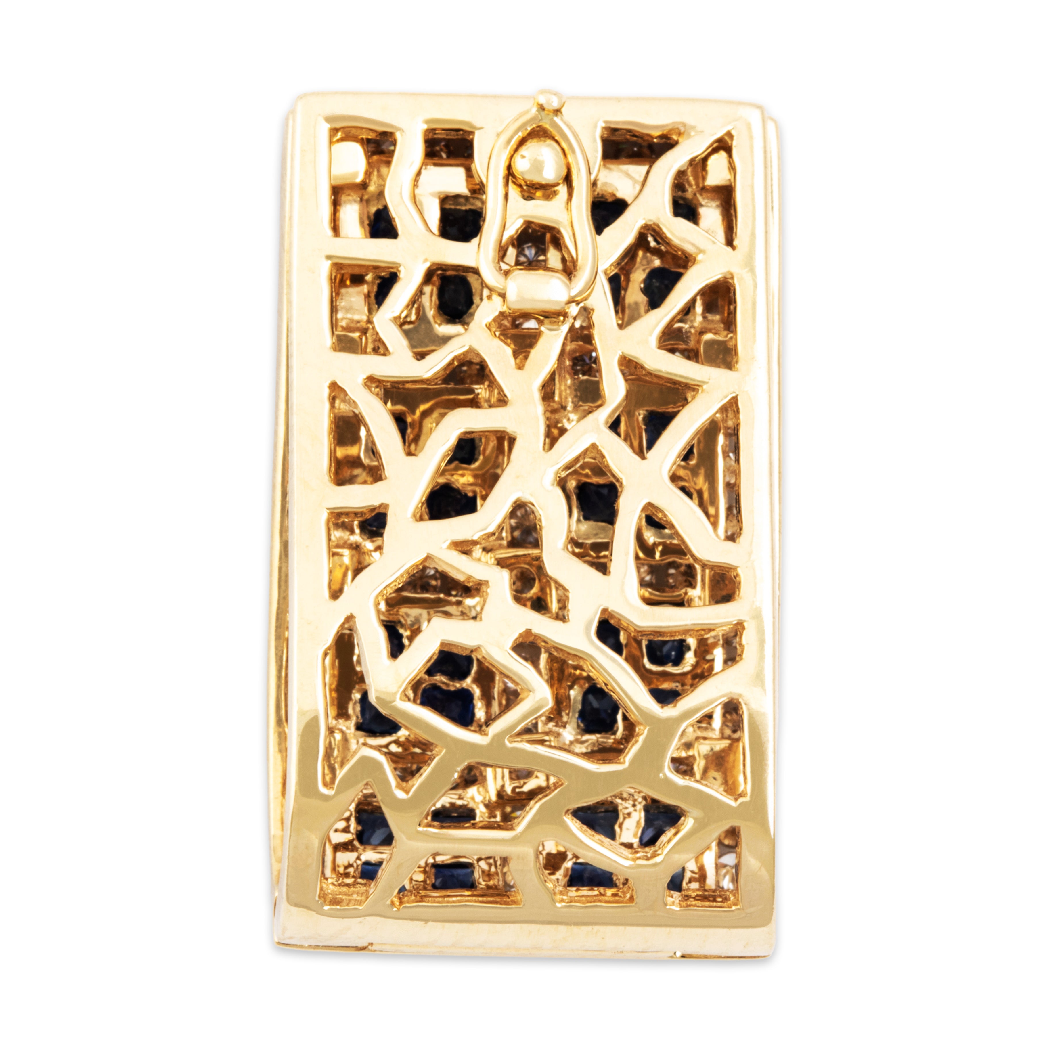 Vintage 14k Yellow Gold 1cttw Sapphire .736cttw Diamond Tiled Slide Pendant - Back view