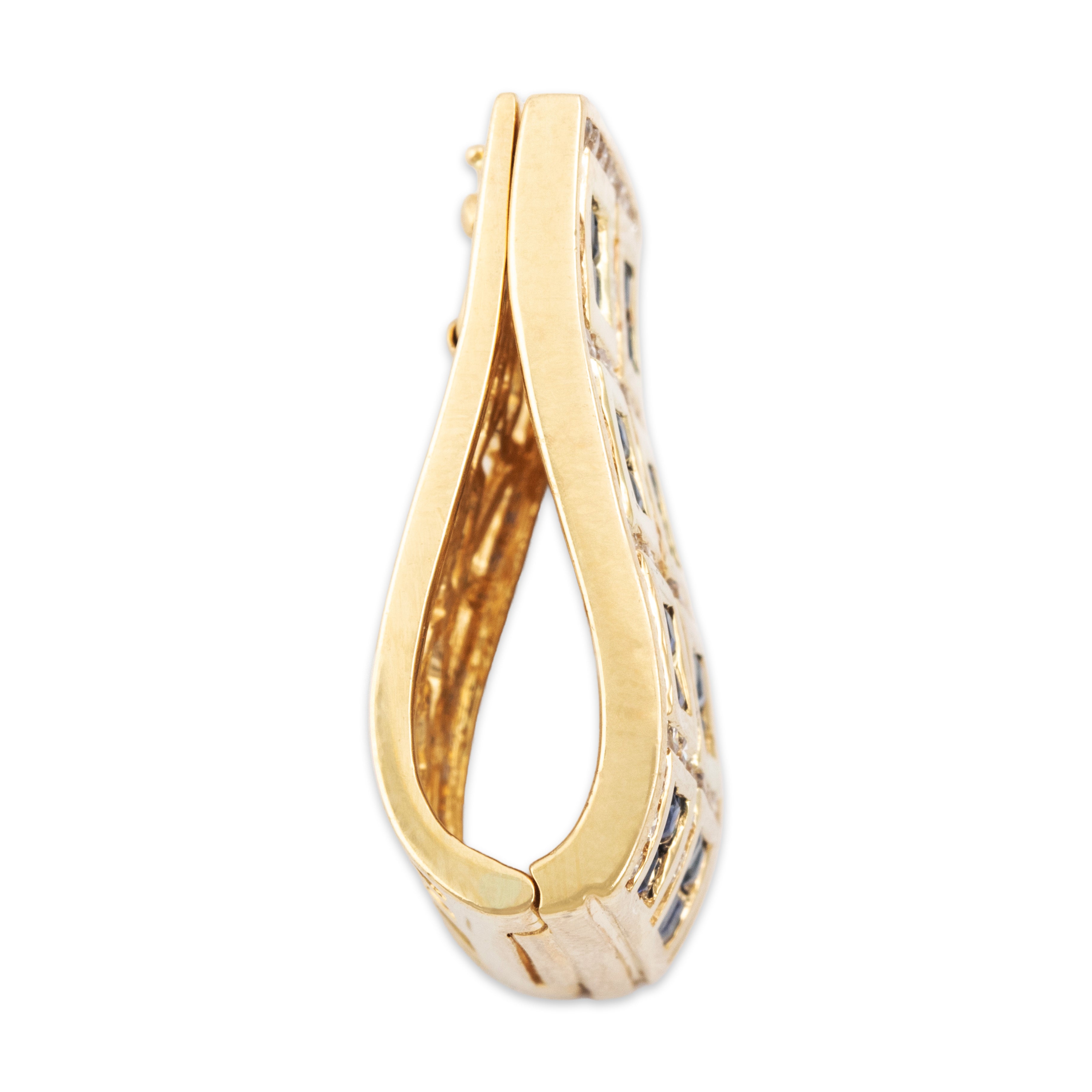 Vintage 14k Yellow Gold 1cttw Sapphire .736cttw Diamond Tiled Slide Pendant - Side view