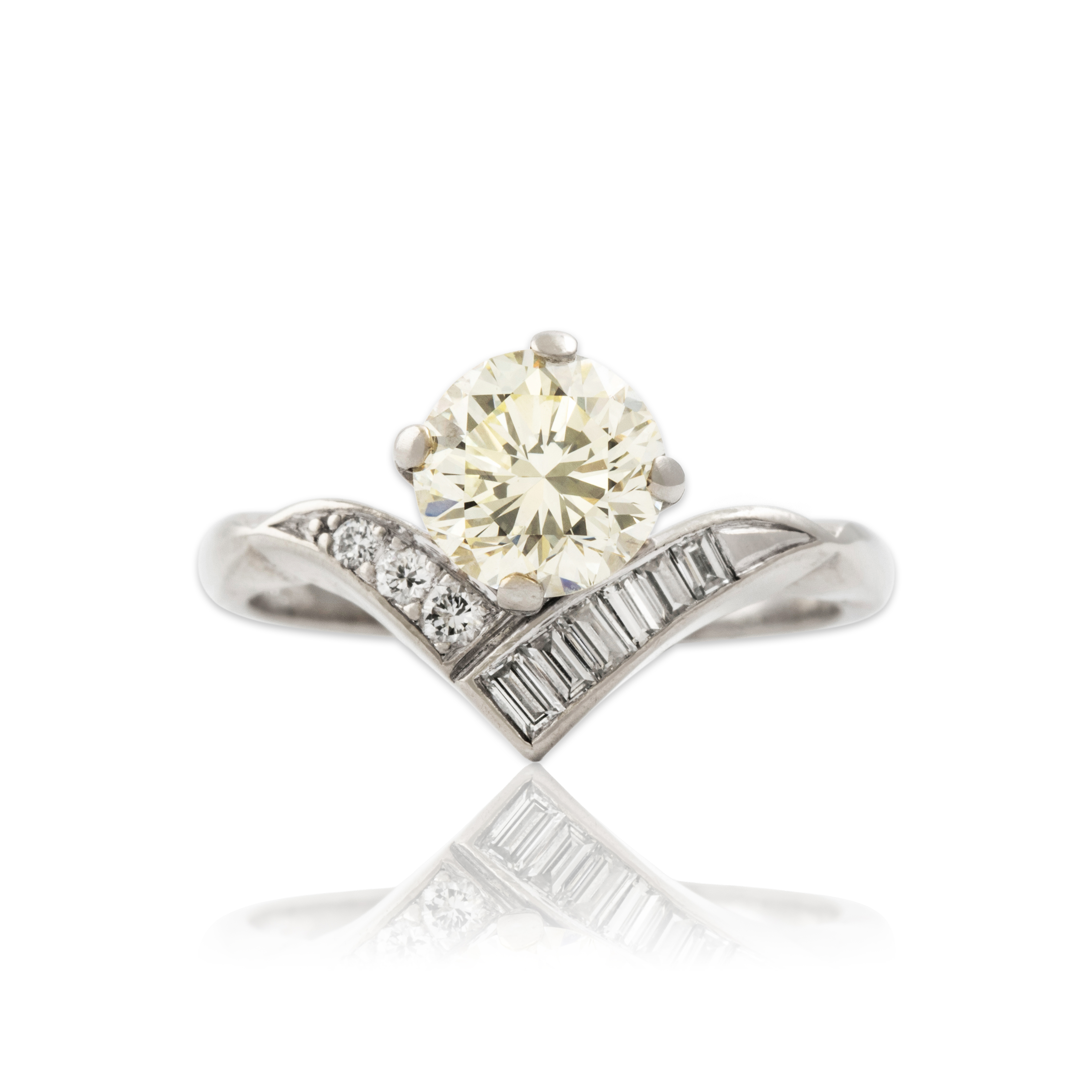 Vintage 14k White Gold 1.442cttw Faint Yellow & White Diamond Stunning Ring 6.00