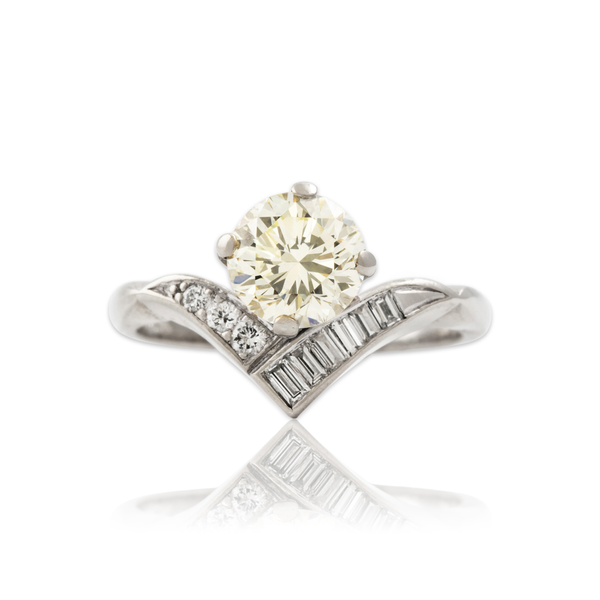 Vintage 14k White Gold 1.442cttw Faint Yellow & White Diamond Stunning Ring 6.00