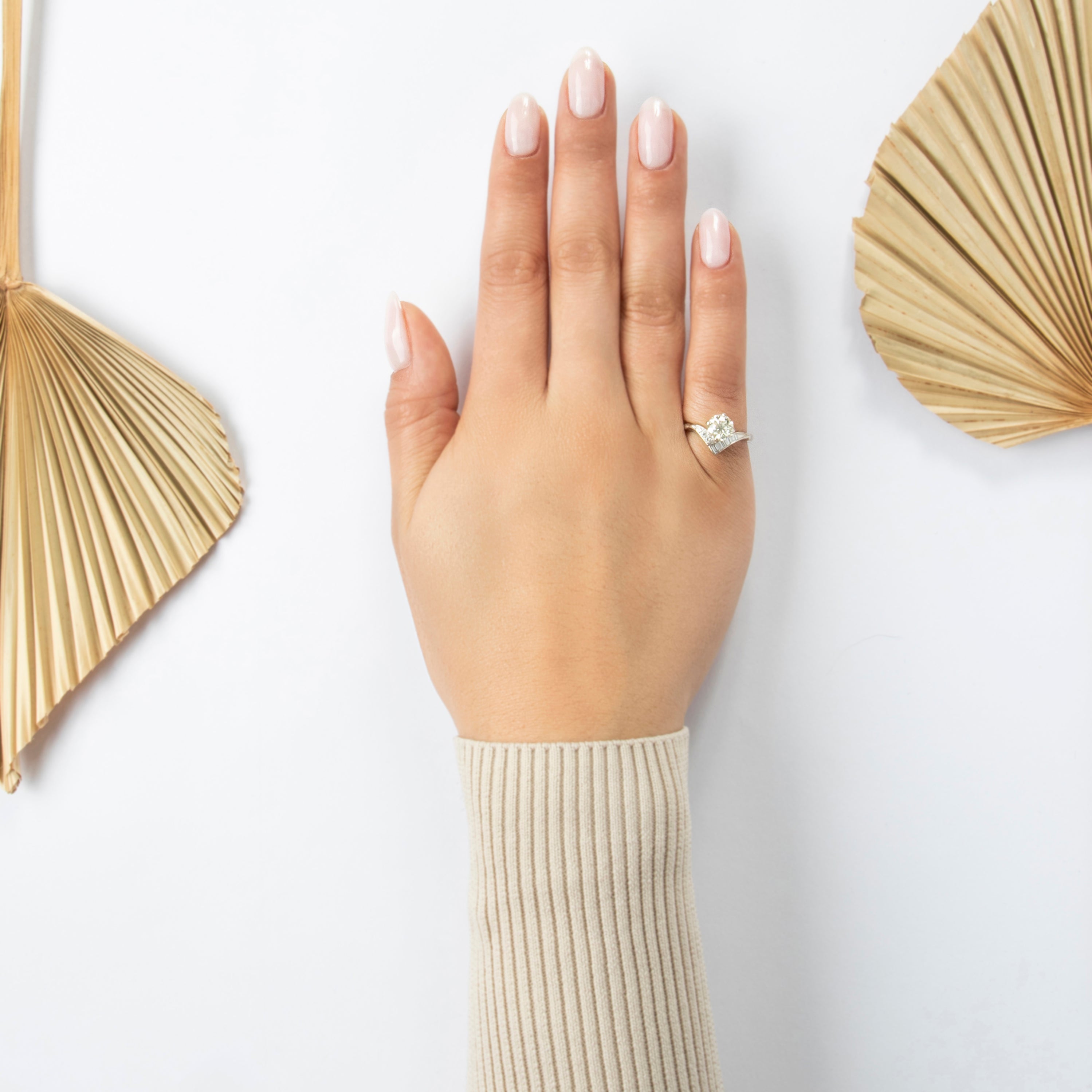 Vintage 14k White Gold 1.442cttw Faint Yellow & White Diamond Stunning Ring - On model view