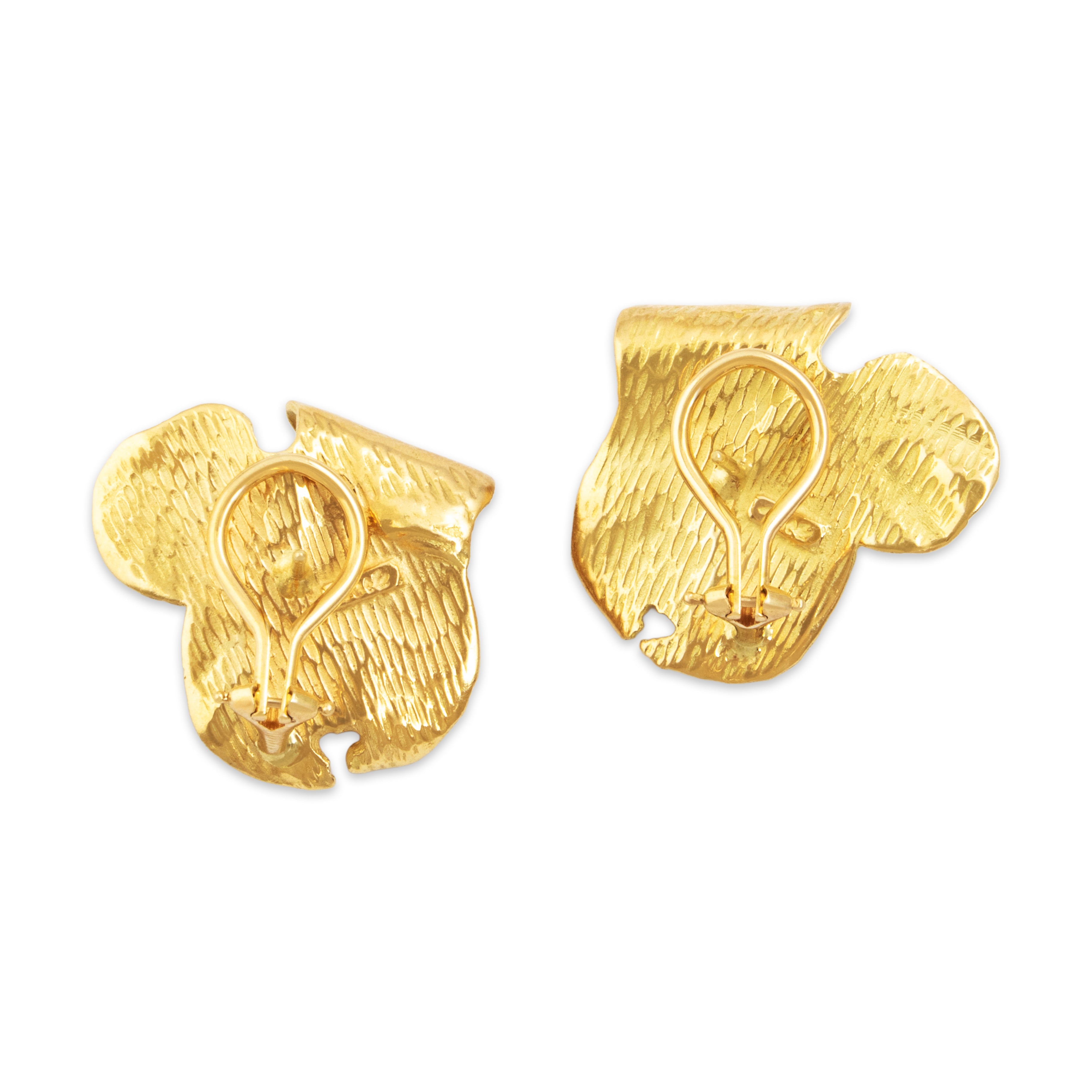 Vintage Large 18k Yellow Gold Diamond Wonderful Frog Lily Pad Earrings - Back view