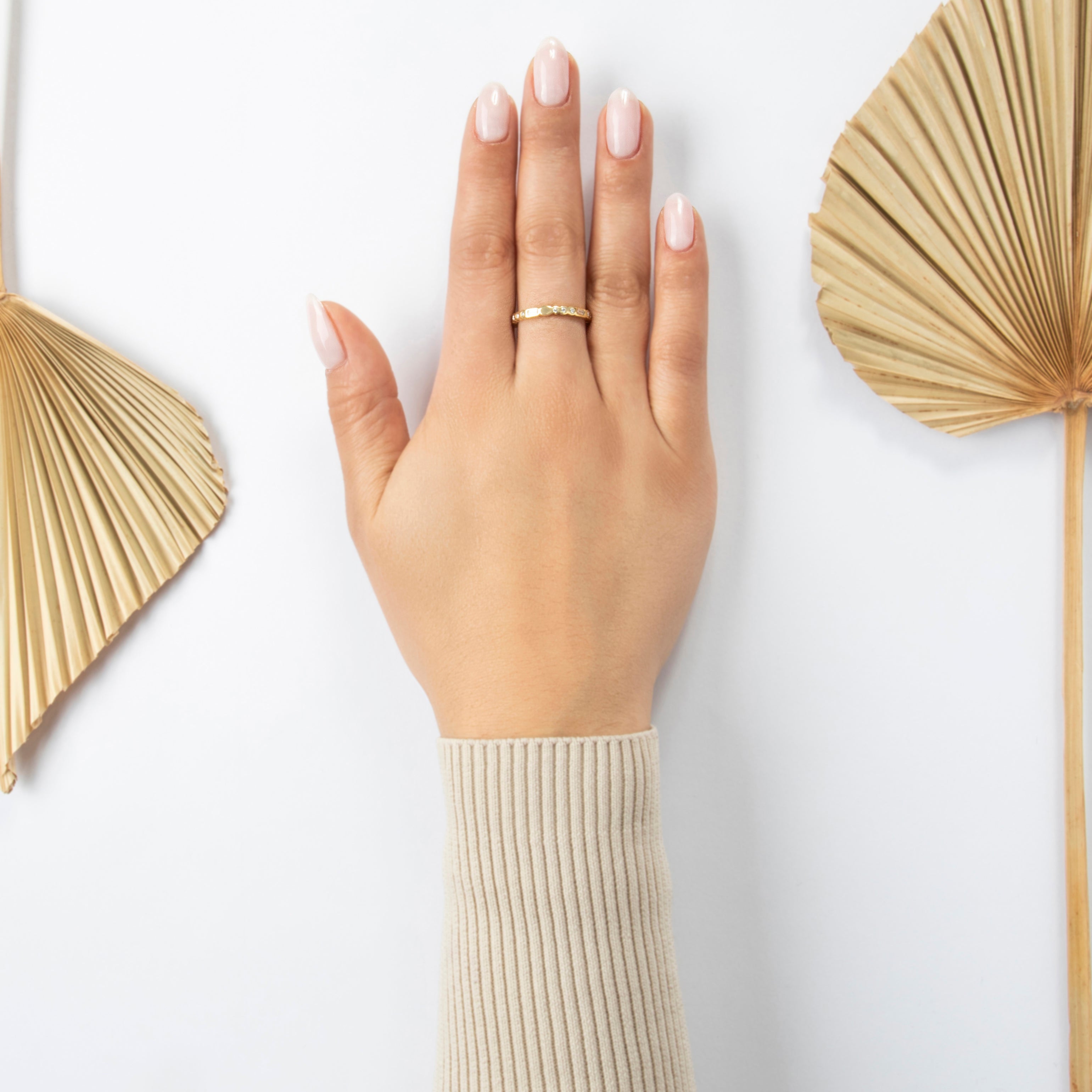 Vintage 18k Yellow Gold .648cttw Diamond Dainty Eternity Band Ring - On model view