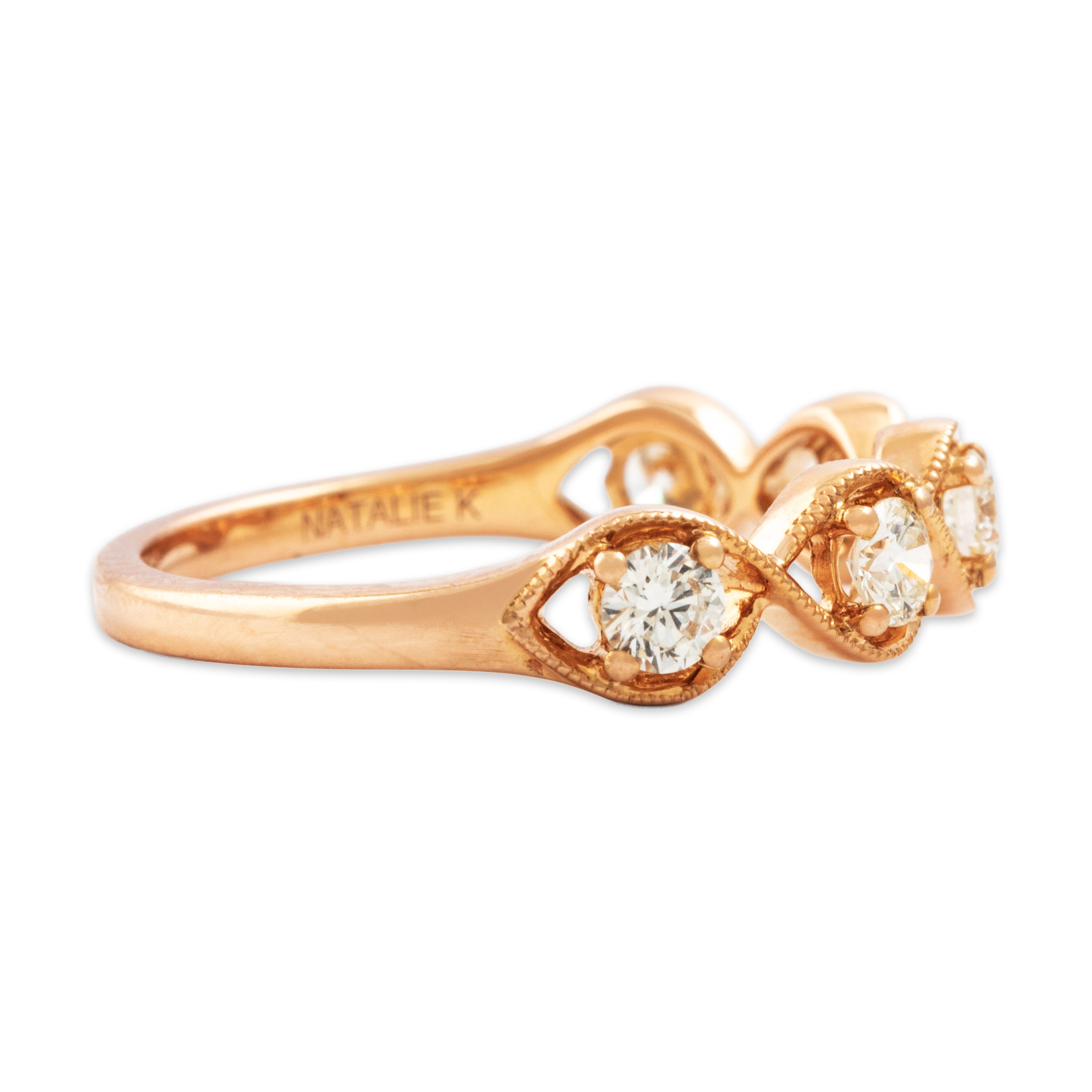 Estate 18k Rose Gold .43cttw Diamond Fantastic Open-Set Band Ring - Side view