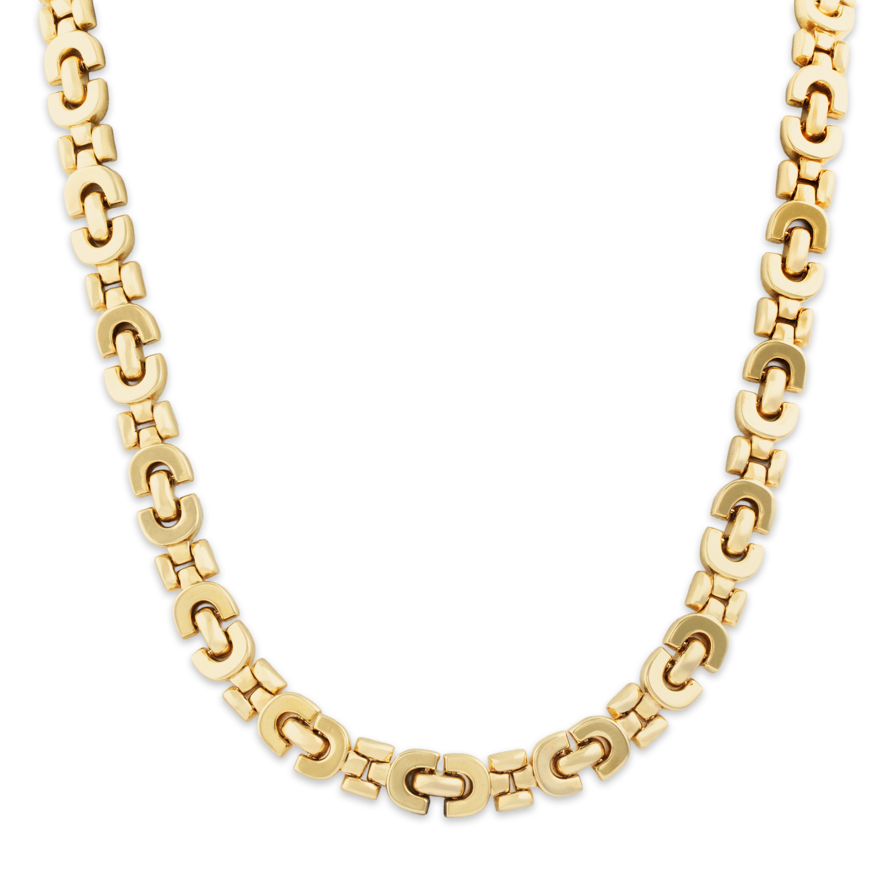 Vintage Italian 14k Yellow Gold Chunky Geometric Link Collar Necklace 15.75